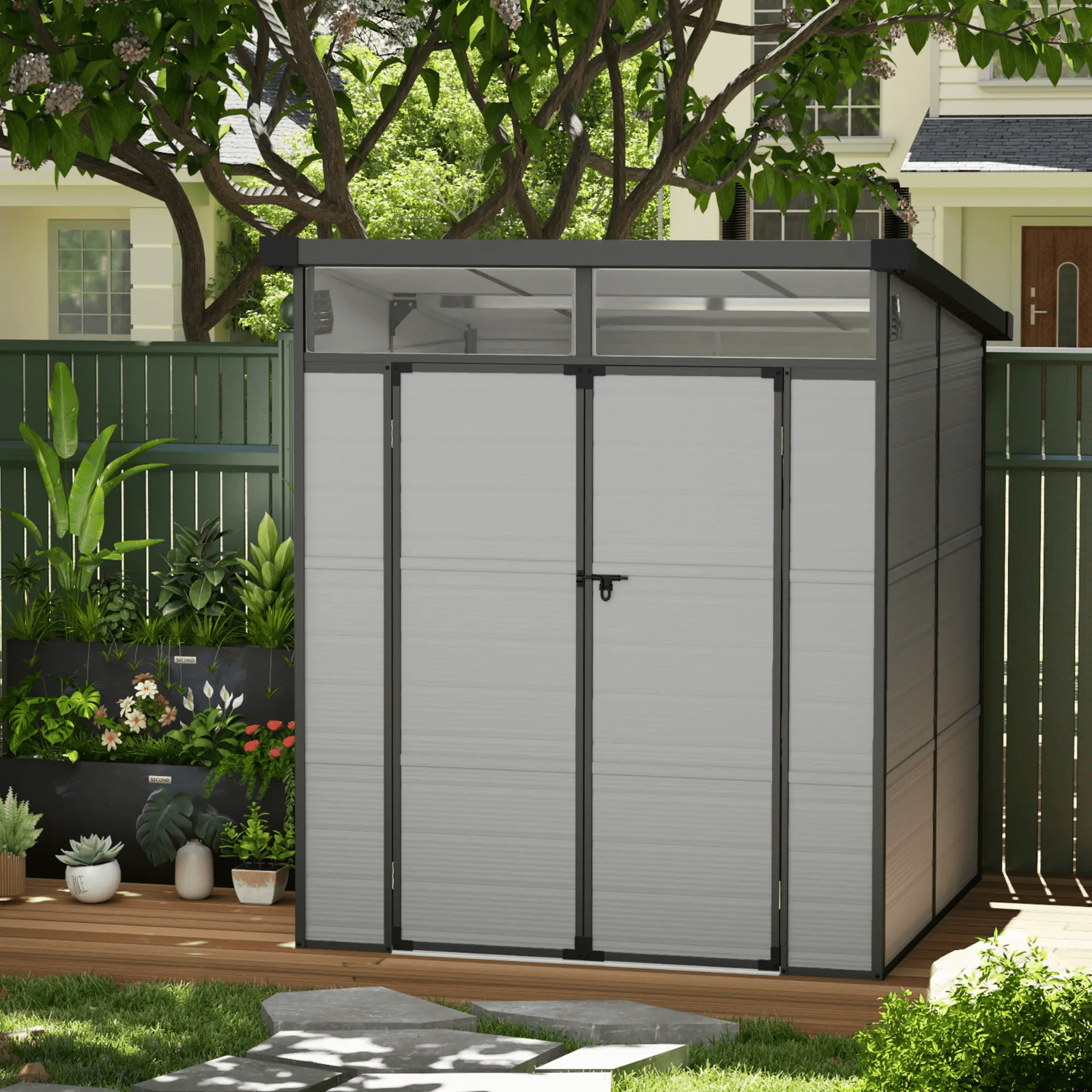 Outdoor Garden Tool Shed with Windows Double Door Patio Outhouse Storage 6 x6ft - Home and Garden Furniture Shop - rustic - furniture
