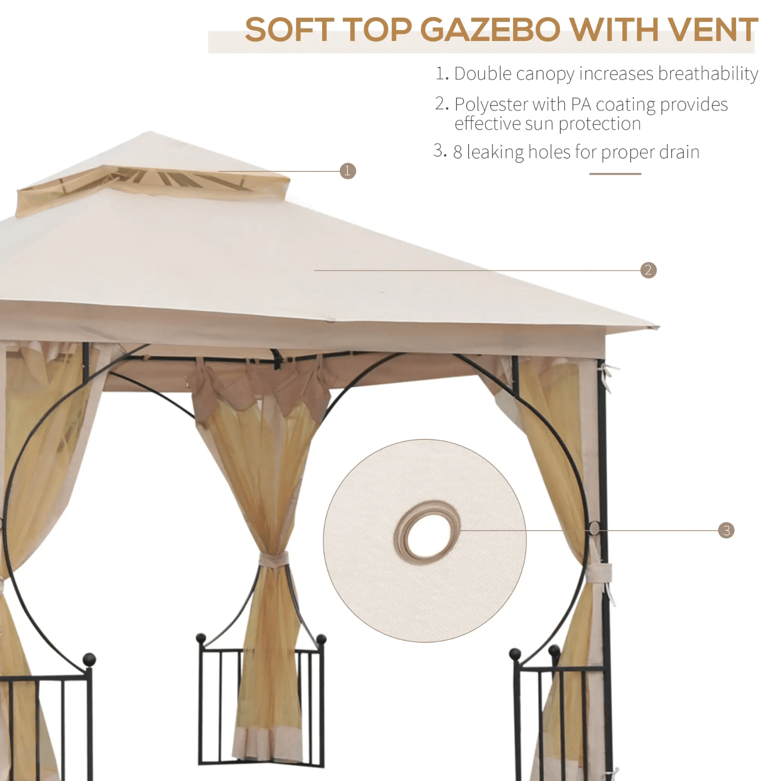 Outdoor Gazebo Party Tent Canopy Sun Shade Patio Cover Garden Shelter Beige 3m - Home and Garden Furniture Shop - rustic - furniture