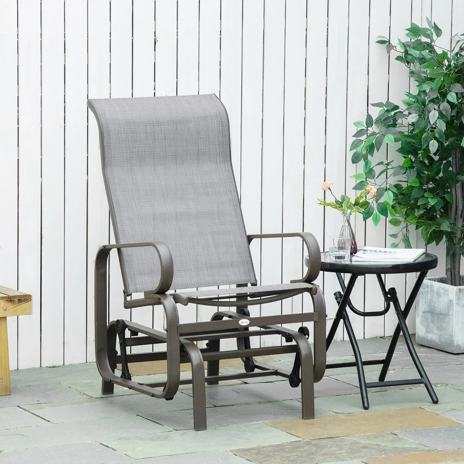 Outdoor Gliding Rocking Chair Steel Frame Patio Garden Lounge Seat Armchair - Home and Garden Furniture Shop - rustic - furniture