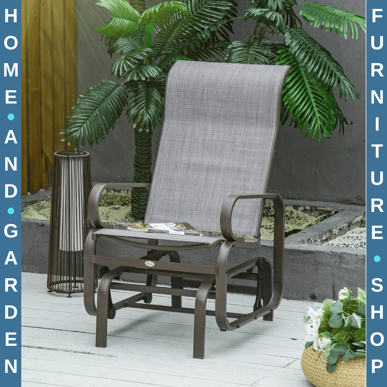 Outdoor Gliding Rocking Chair Steel Frame Patio Garden Lounge Seat Armchair - Home and Garden Furniture Shop - rustic - furniture