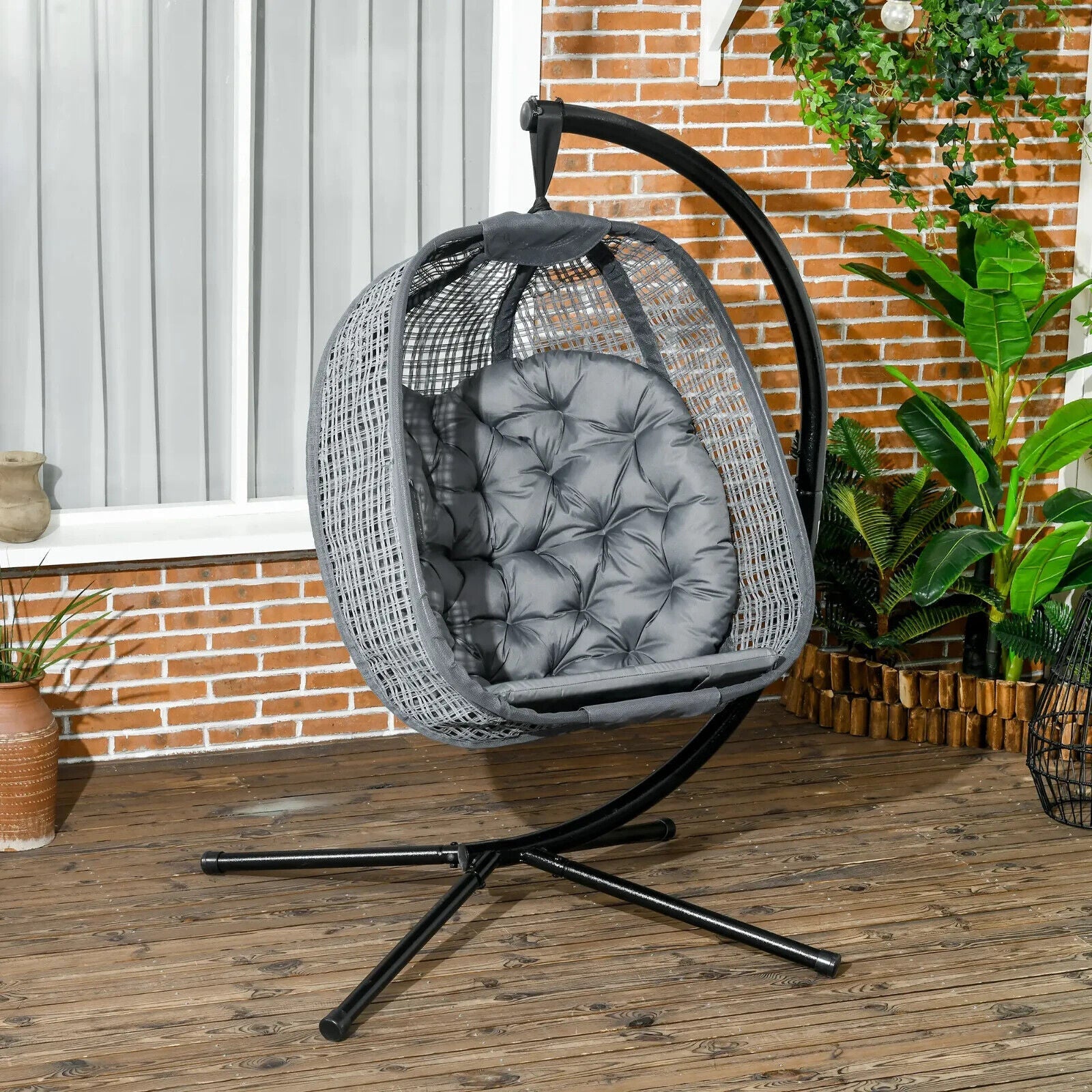 Outdoor Hanging Swing Chair with Thick Cushion Garden Patio Egg Chair Dark Grey - Home and Garden Furniture Shop - #rustic - furniture#