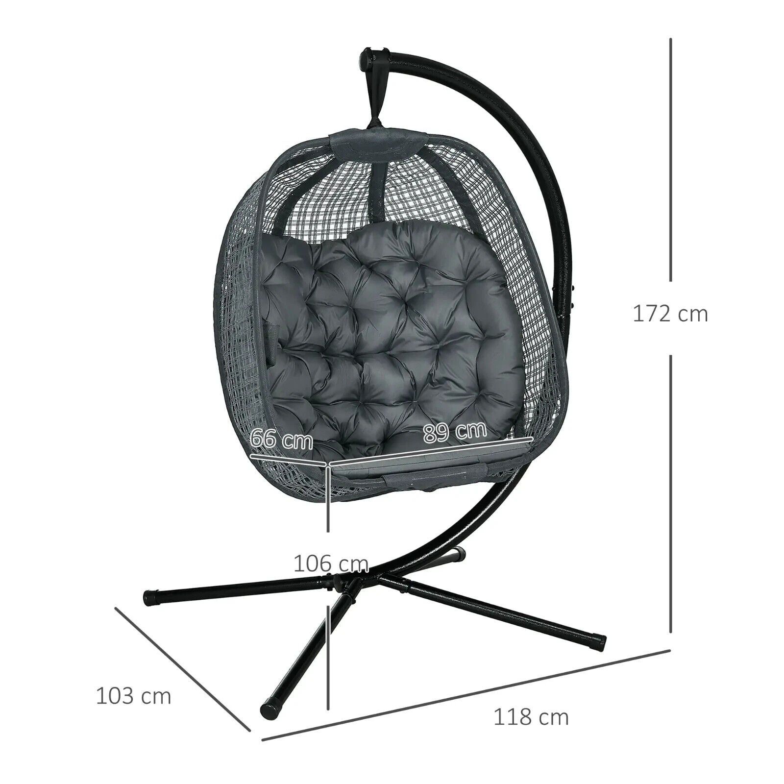 Outdoor Hanging Swing Chair with Thick Cushion Garden Patio Egg Chair Dark Grey - Home and Garden Furniture Shop - #rustic - furniture#