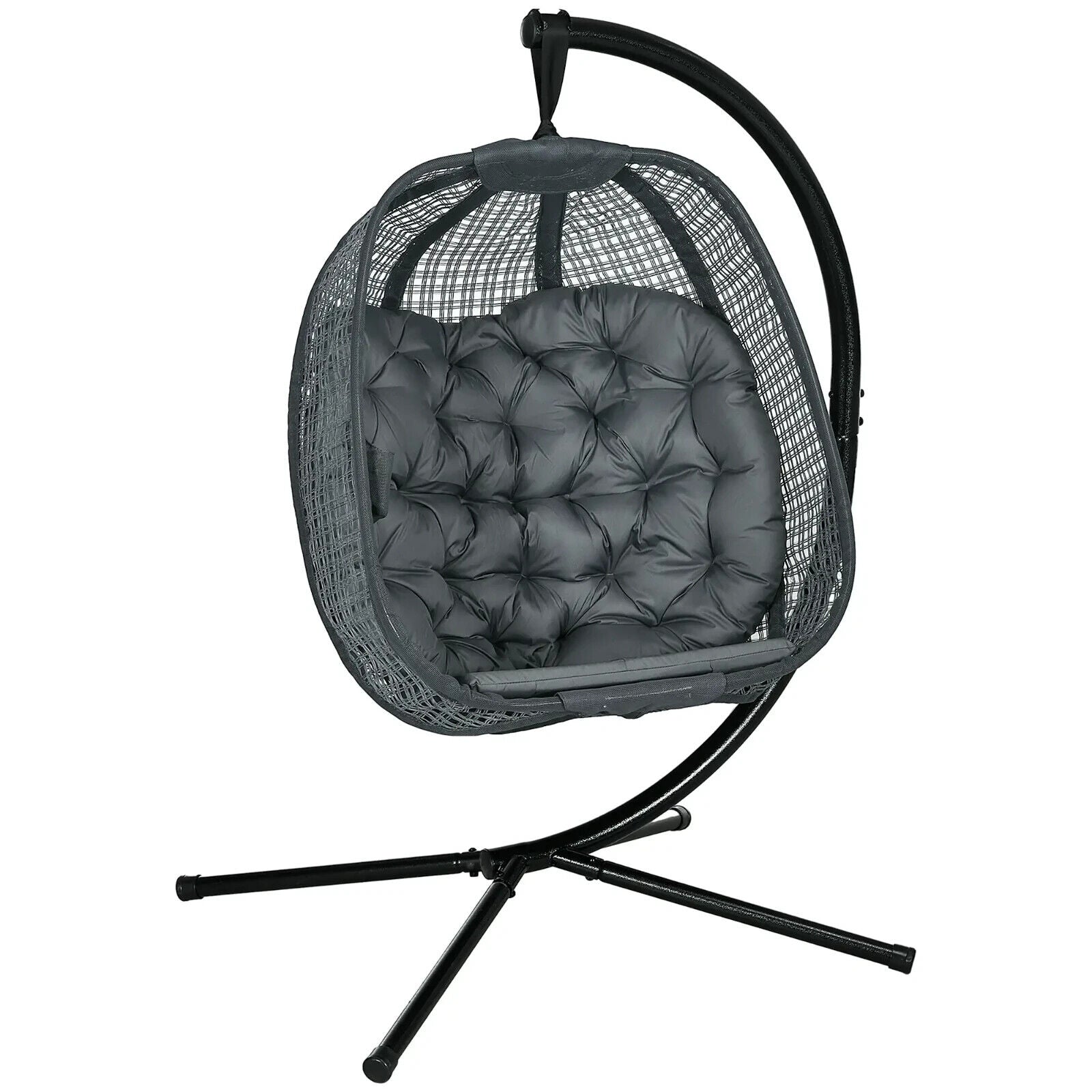 Outdoor Hanging Swing Chair with Thick Cushion Garden Patio Egg Chair Dark Grey - Home and Garden Furniture Shop - #rustic - furniture#