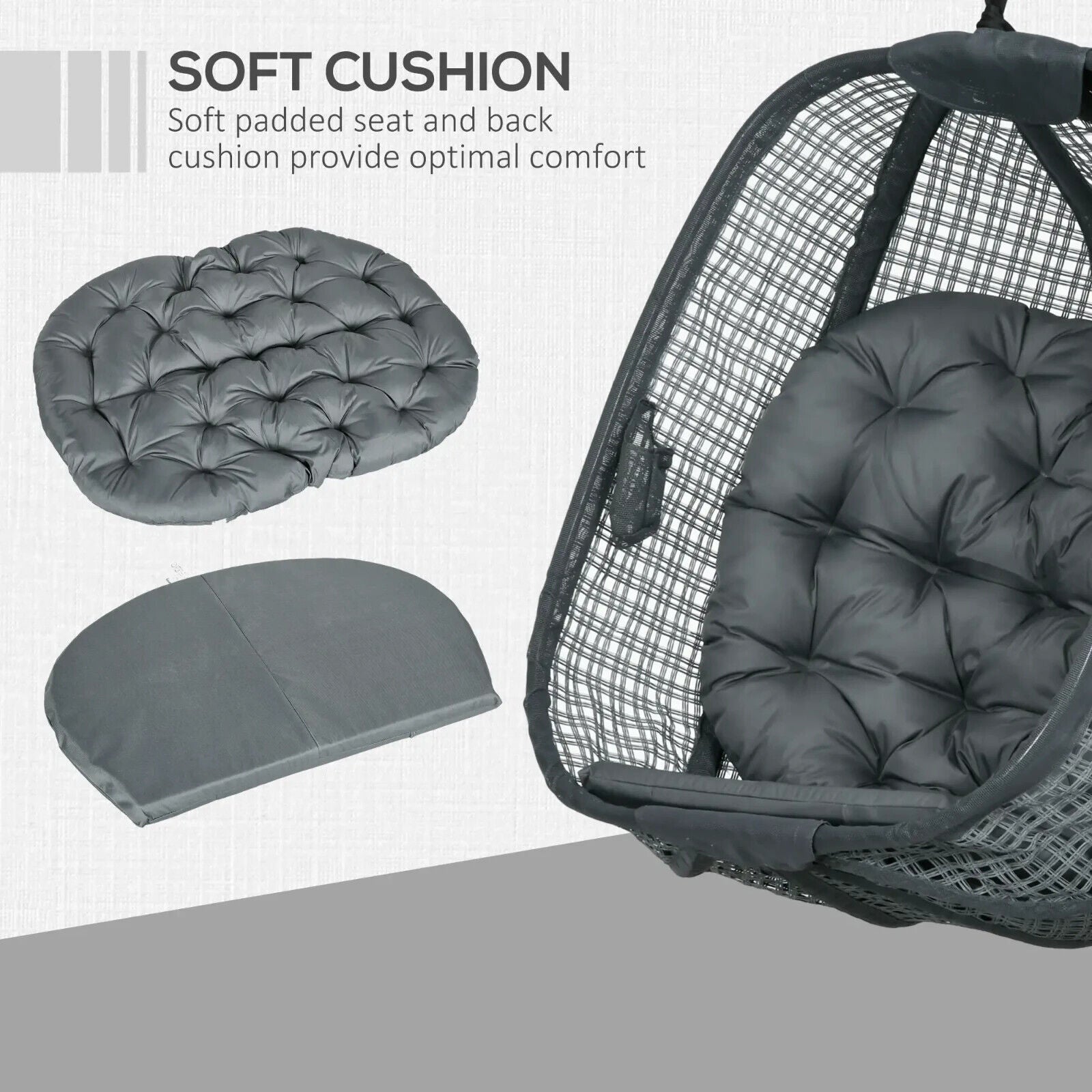 Outdoor Hanging Swing Chair with Thick Cushion Garden Patio Egg Chair Dark Grey - Home and Garden Furniture Shop - #rustic - furniture#