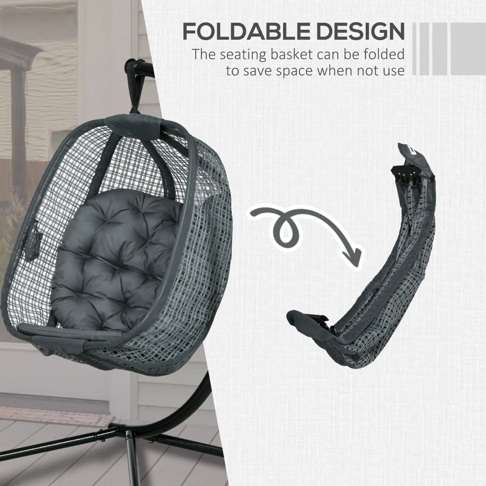 Outdoor Hanging Swing Chair with Thick Cushion Garden Patio Egg Chair Dark Grey - Home and Garden Furniture Shop - #rustic - furniture#