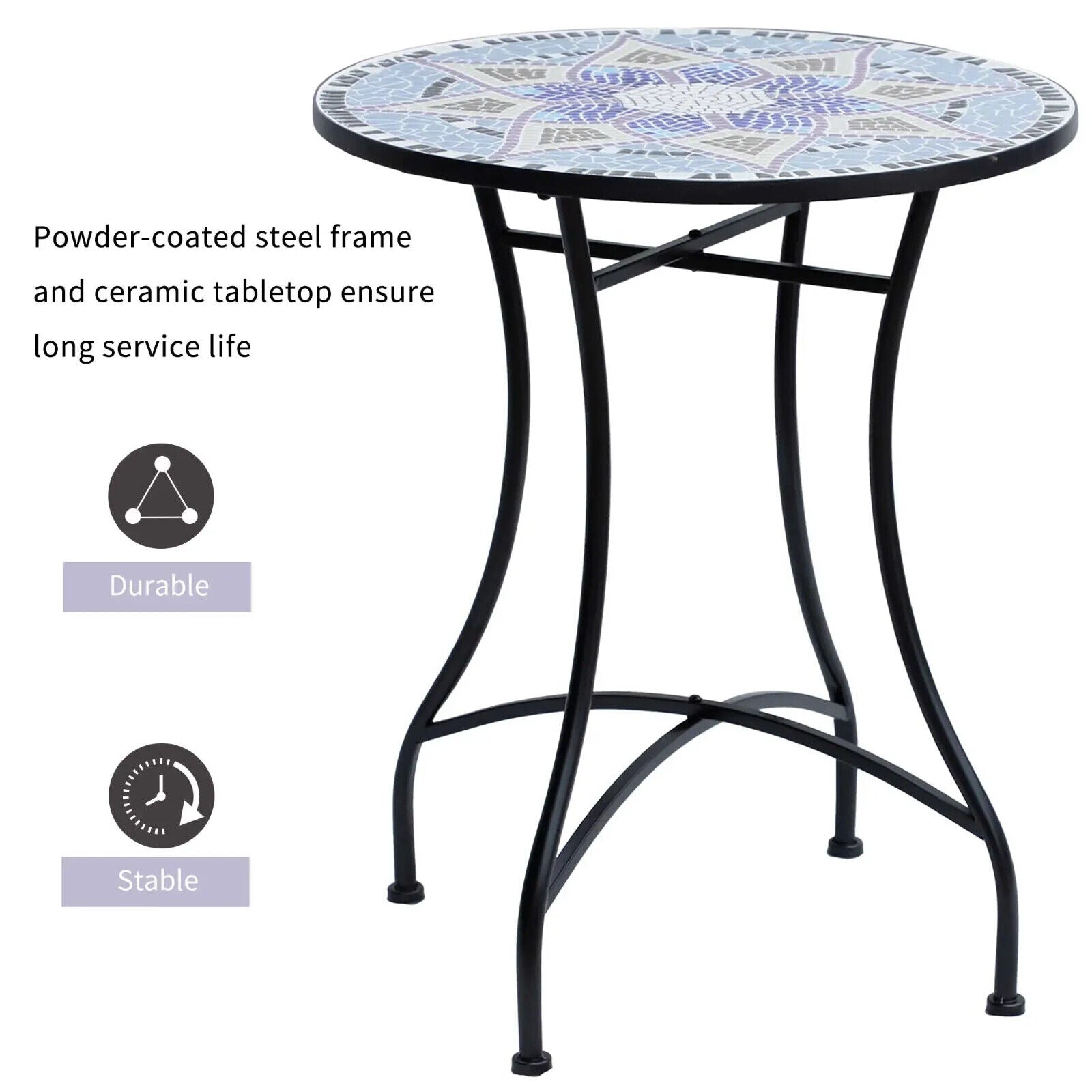 Outdoor Mosaic Round Bistro Table 60cm Ceramic Top Coffee Side Table for Garden - Home and Garden Furniture Shop - #rustic - furniture#