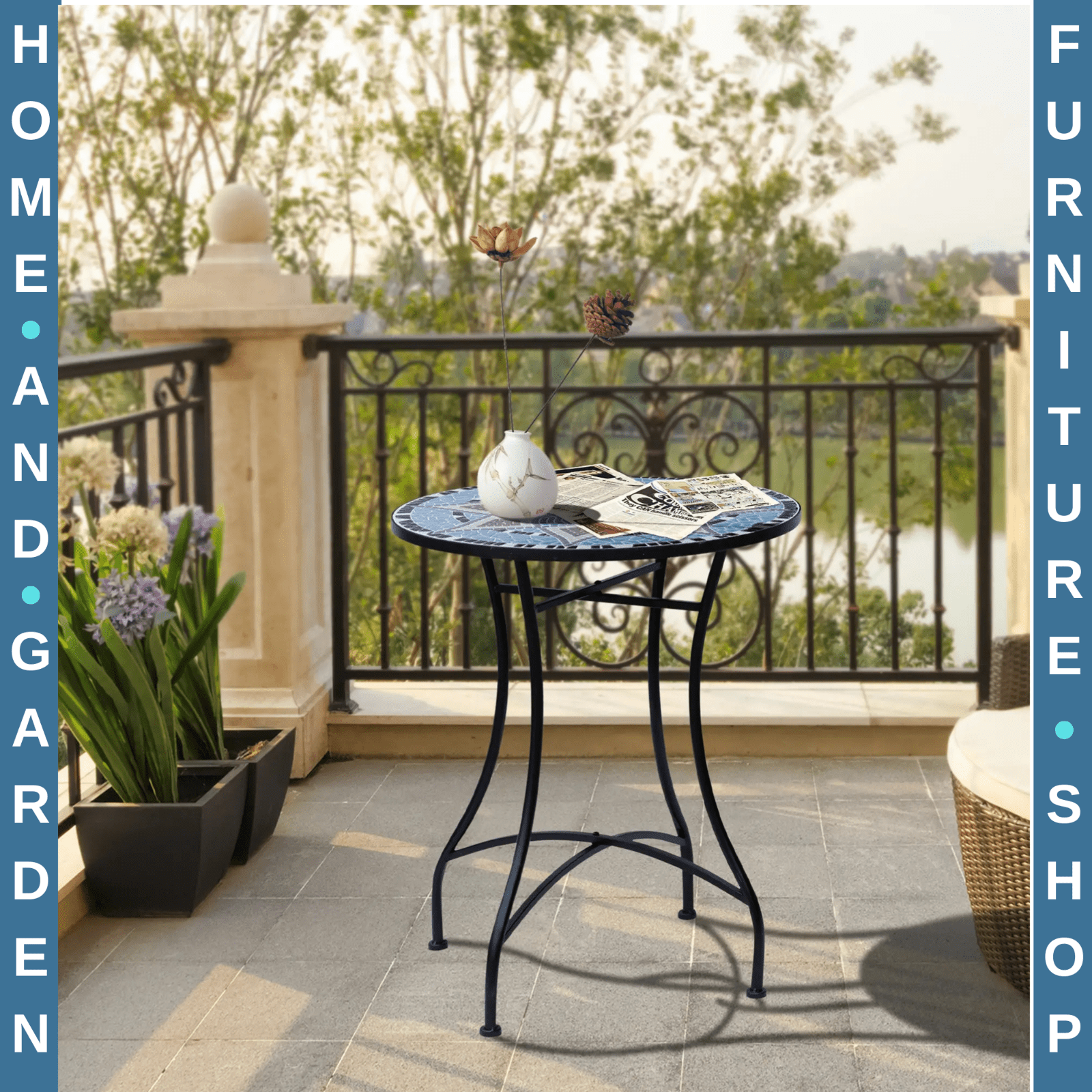 Outdoor Mosaic Round Bistro Table 60cm Ceramic Top Coffee Side Table for Garden - Home and Garden Furniture Shop - #rustic - furniture#