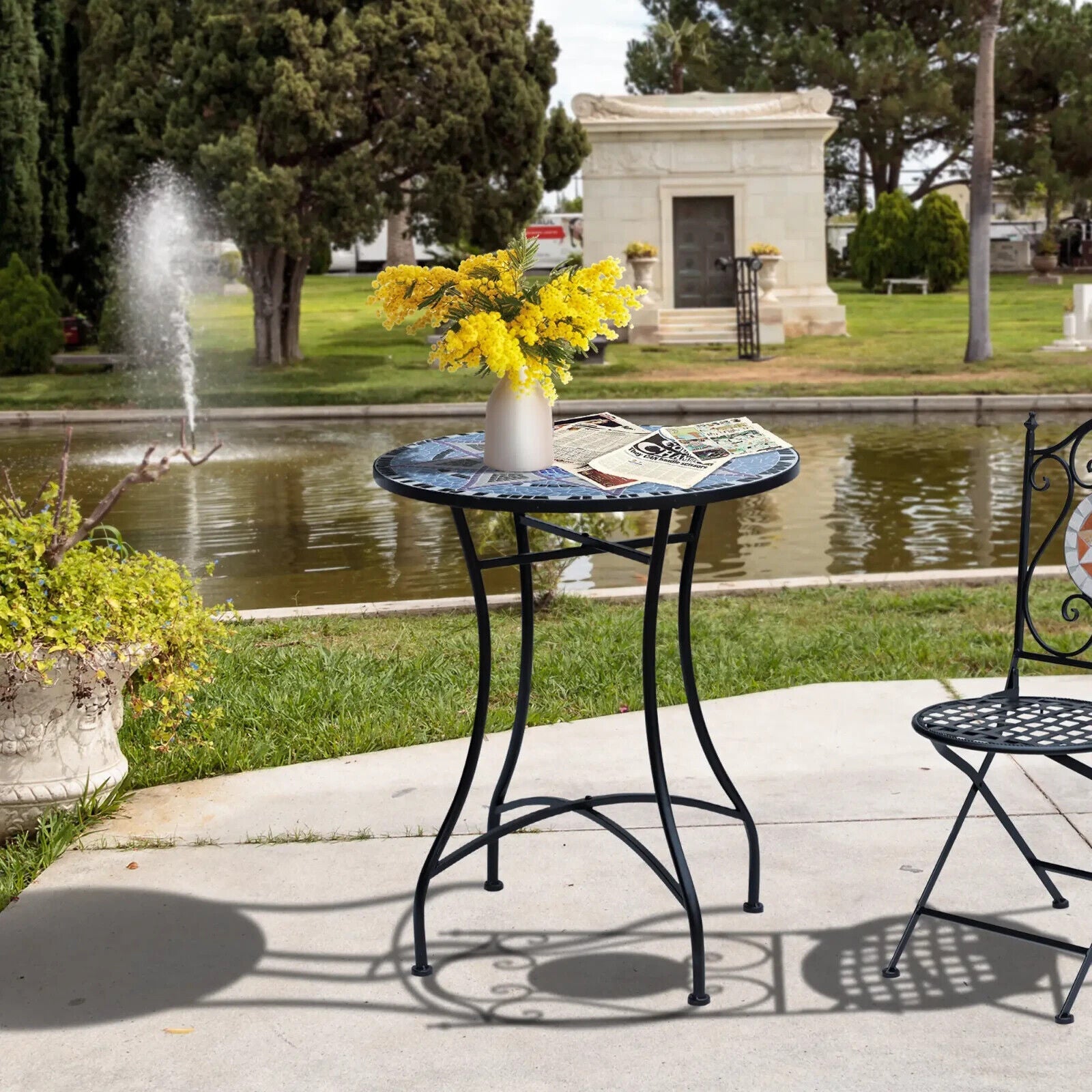 Outdoor Mosaic Round Bistro Table 60cm Ceramic Top Coffee Side Table for Garden - Home and Garden Furniture Shop - #rustic - furniture#
