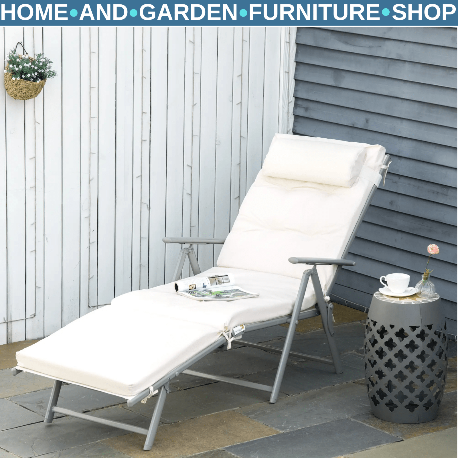 Outdoor Patio Sun Lounger Foldable Reclining Garden Chair With Pillow Adjustable - Home and Garden Furniture Shop - rustic - furniture