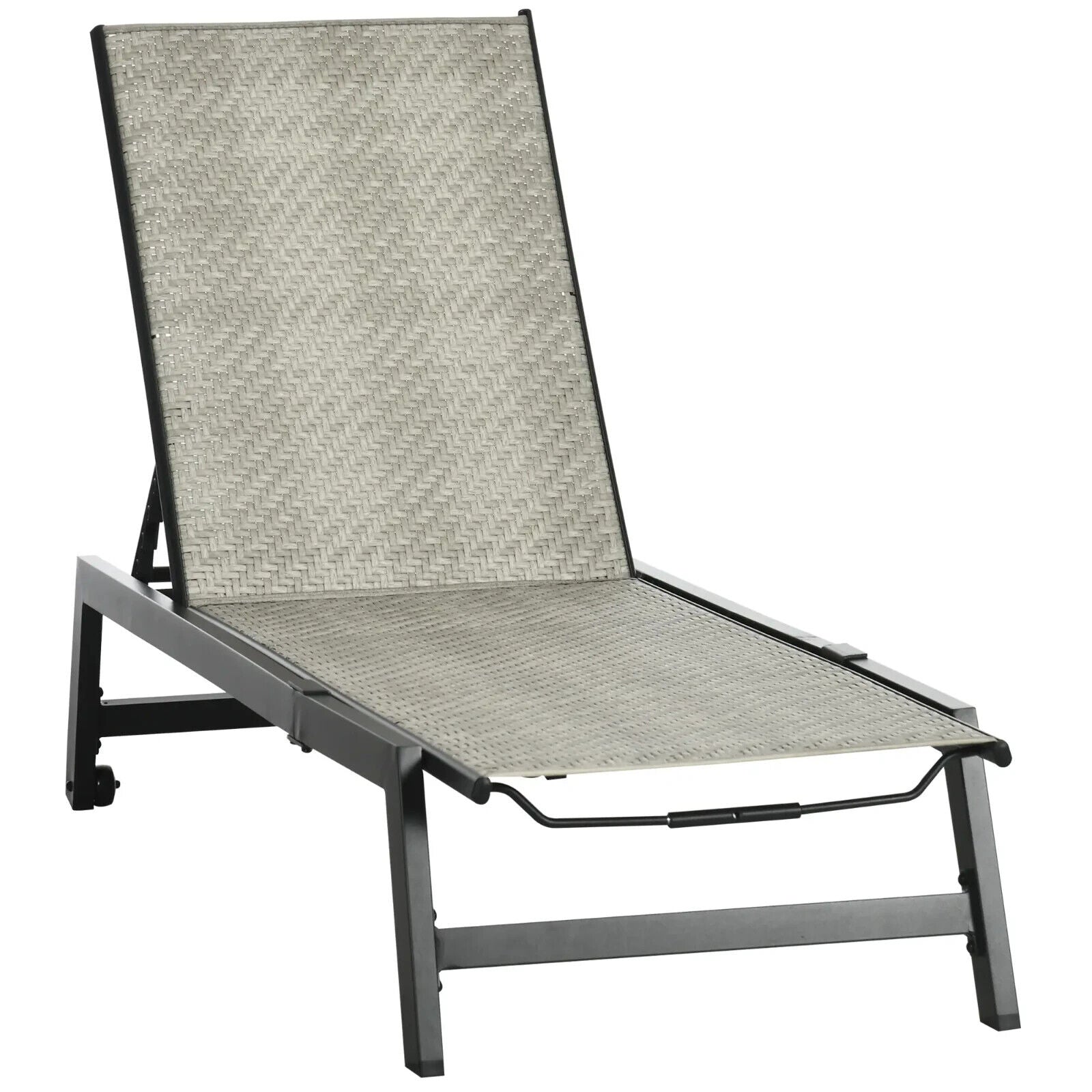 Outdoor PE Rattan Sun Loungers with 5 Position Backrest & Wheel for Garden Grey - Home and Garden Furniture Shop - #rustic - furniture#