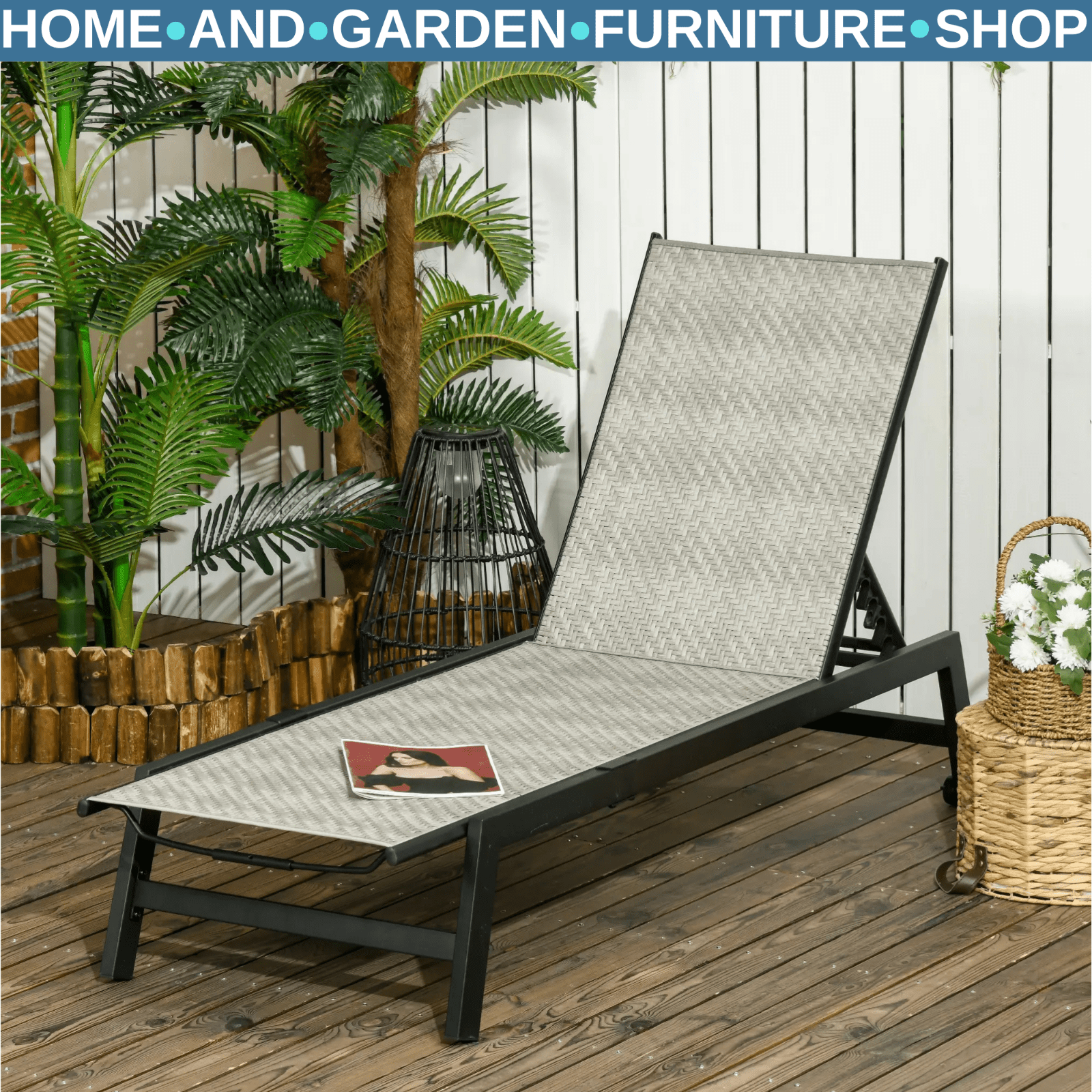 Outdoor PE Rattan Sun Loungers with 5 Position Backrest & Wheel for Garden Grey - Home and Garden Furniture Shop - #rustic - furniture#