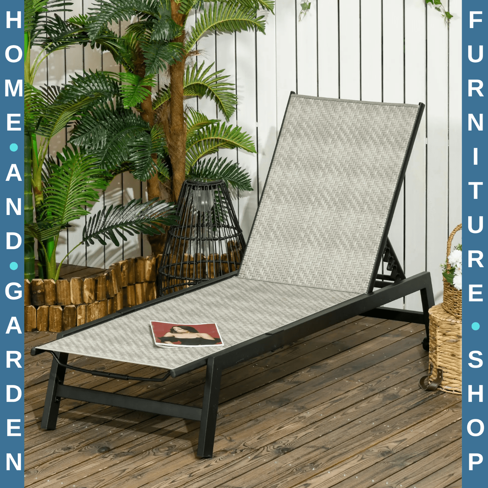Outdoor PE Rattan Sun Loungers with 5 Position Backrest & Wheel for Garden Grey - Home and Garden Furniture Shop - #rustic - furniture#