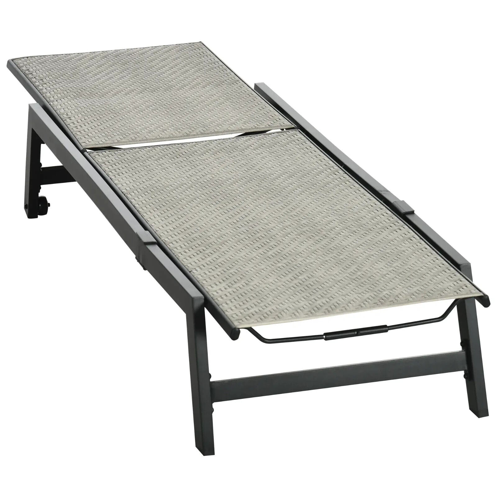 Outdoor PE Rattan Sun Loungers with 5 Position Backrest & Wheel for Garden Grey - Home and Garden Furniture Shop - #rustic - furniture#
