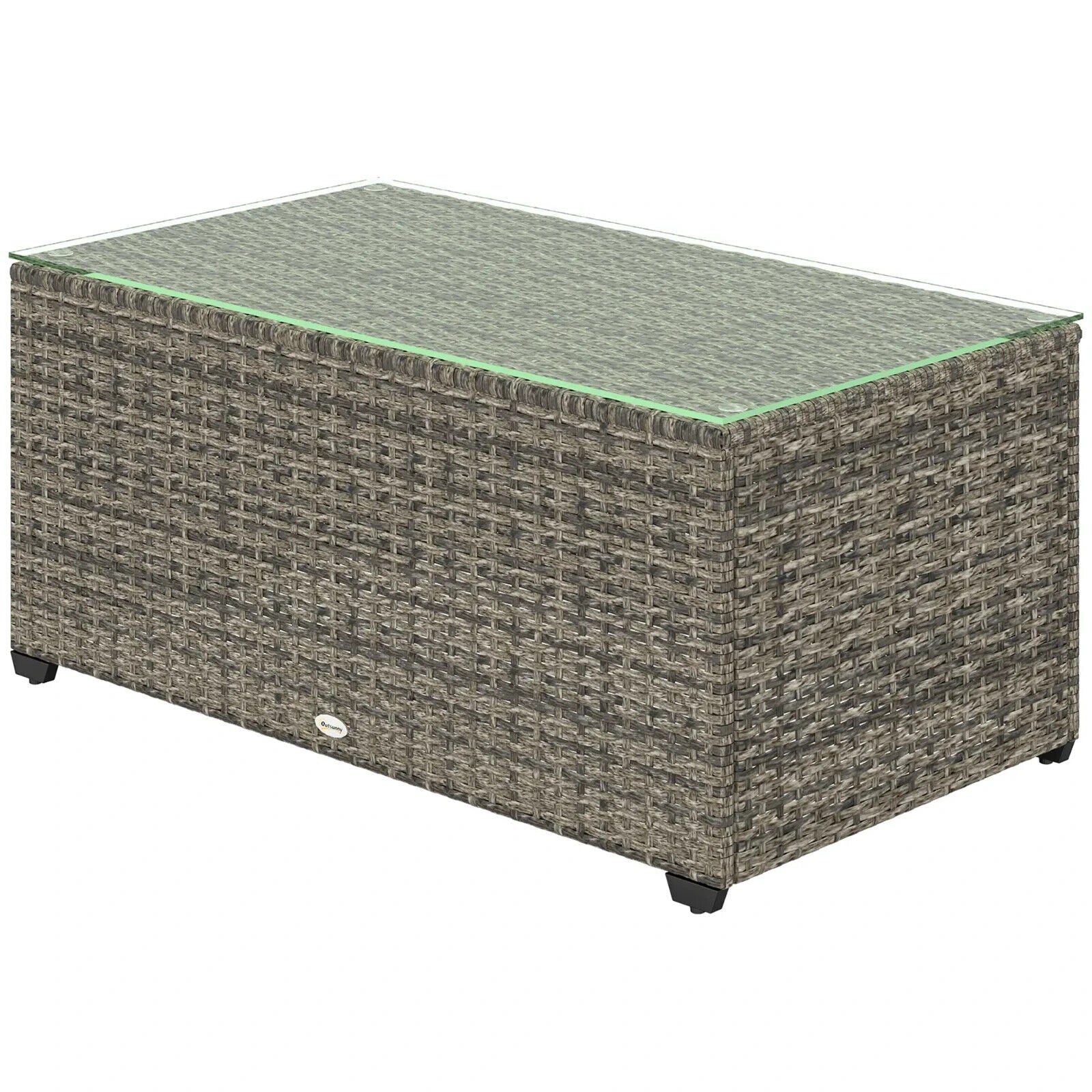 Outdoor Rattan Coffee Table with Glass Top Garden Patio Side Table Dark Grey - Home and Garden Furniture Shop - #rustic - furniture#
