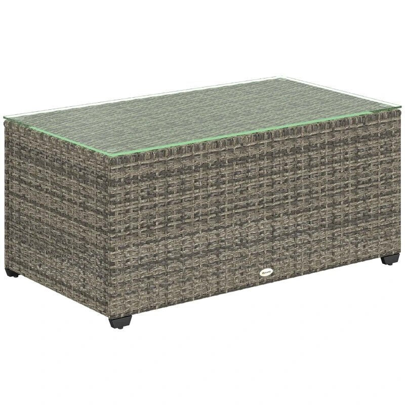 Outdoor Rattan Coffee Table with Glass Top Garden Patio Side Table Dark Grey - Home and Garden Furniture Shop - #rustic - furniture#