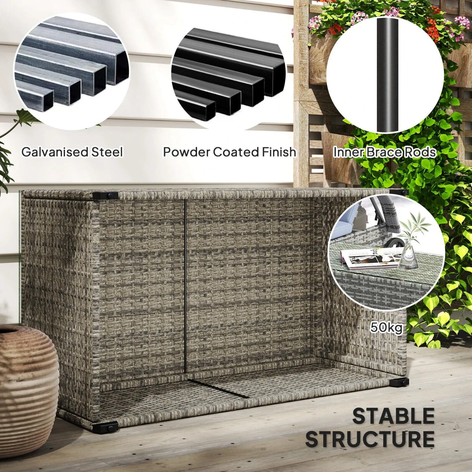 Outdoor Rattan Coffee Table with Glass Top Garden Patio Side Table Dark Grey - Home and Garden Furniture Shop - #rustic - furniture#
