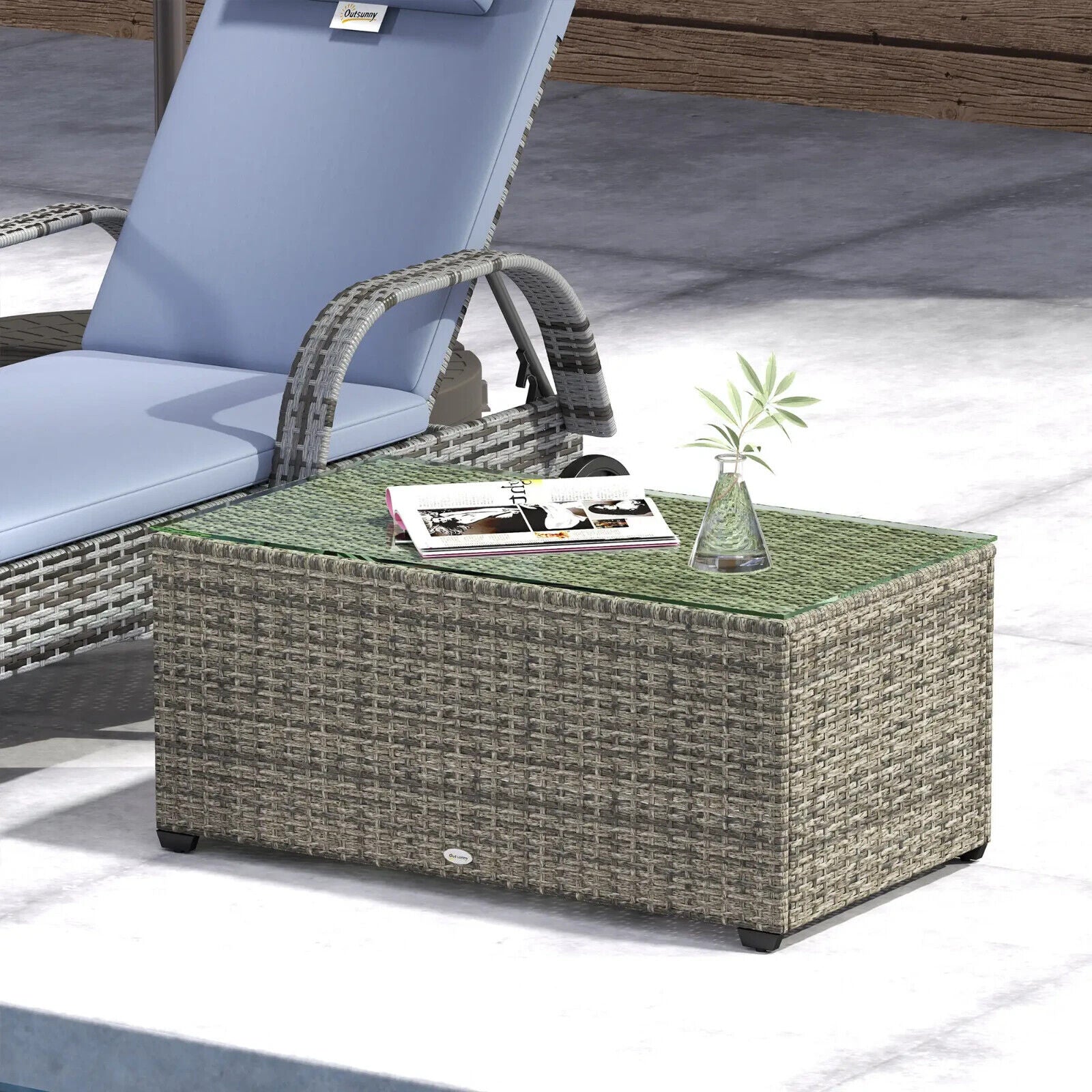 Outdoor Rattan Coffee Table with Glass Top Garden Patio Side Table Dark Grey - Home and Garden Furniture Shop - #rustic - furniture#