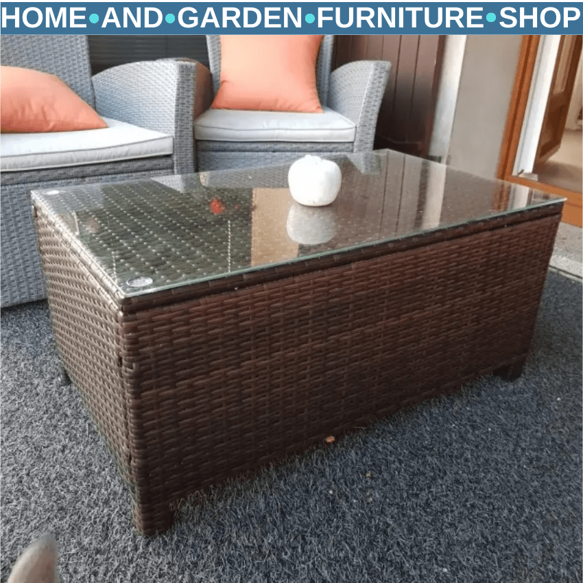 Outdoor Rattan Coffee Table with Tempered Glass Top Aluminium Frame Garden Patio - Home and Garden Furniture Shop - rustic - furniture