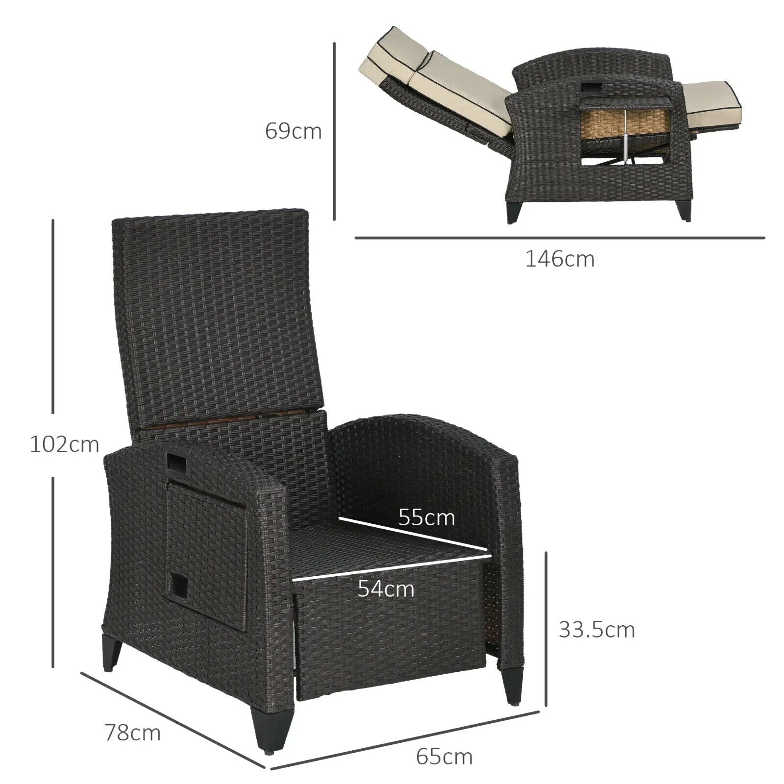 Outdoor Rattan Reclining Lounge Chair with Adjustable Backrest Garden Furniture - Home and Garden Furniture Shop - #rustic - furniture#