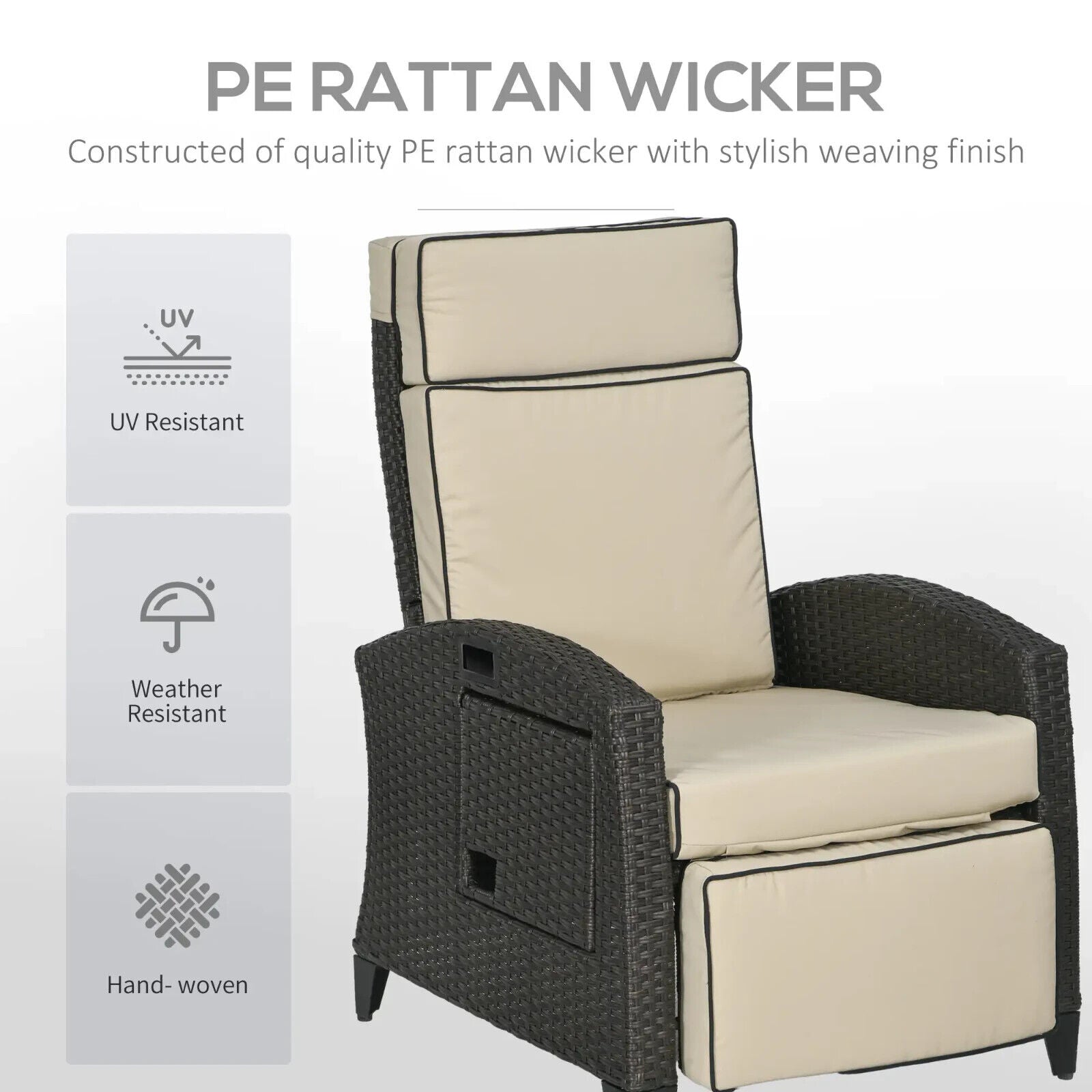 Outdoor Rattan Reclining Lounge Chair with Adjustable Backrest Garden Furniture - Home and Garden Furniture Shop - #rustic - furniture#