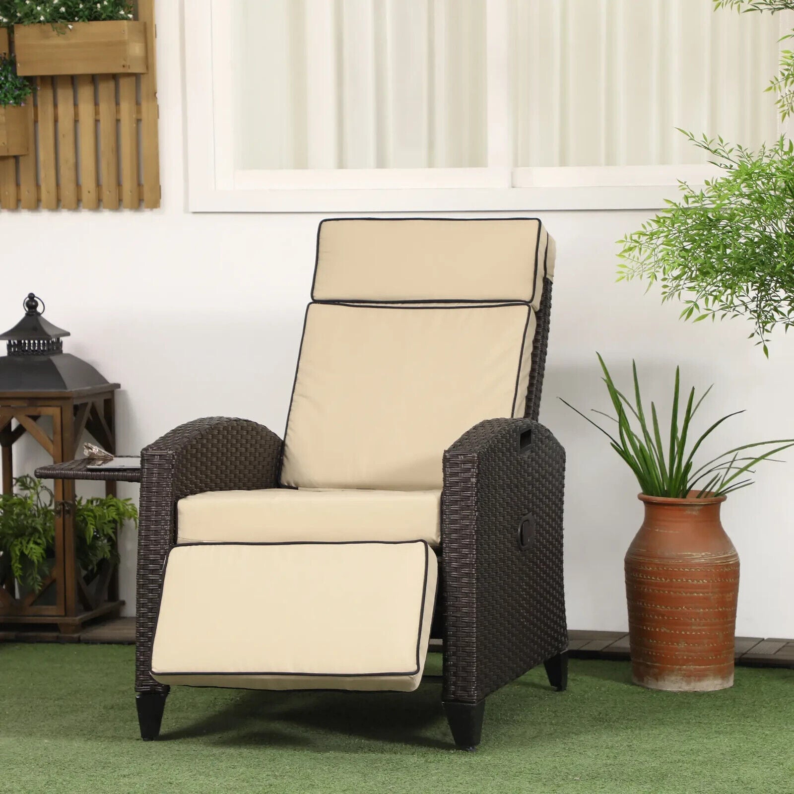Outdoor Rattan Reclining Lounge Chair with Adjustable Backrest Garden Furniture - Home and Garden Furniture Shop - #rustic - furniture#