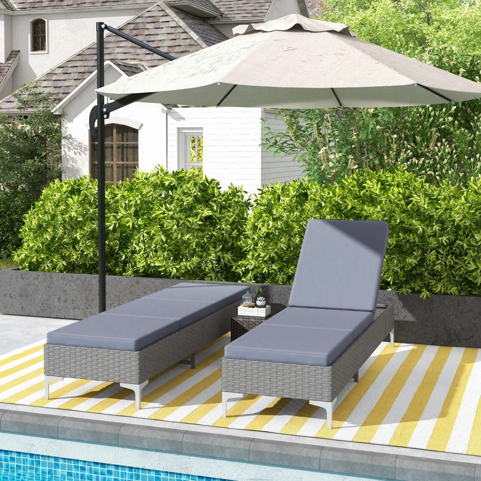 Outdoor Rattan Sun Lounger Set of 2 Adjustable Multi Position Recliner Sunbed - Home and Garden Furniture Shop - #rustic - furniture#