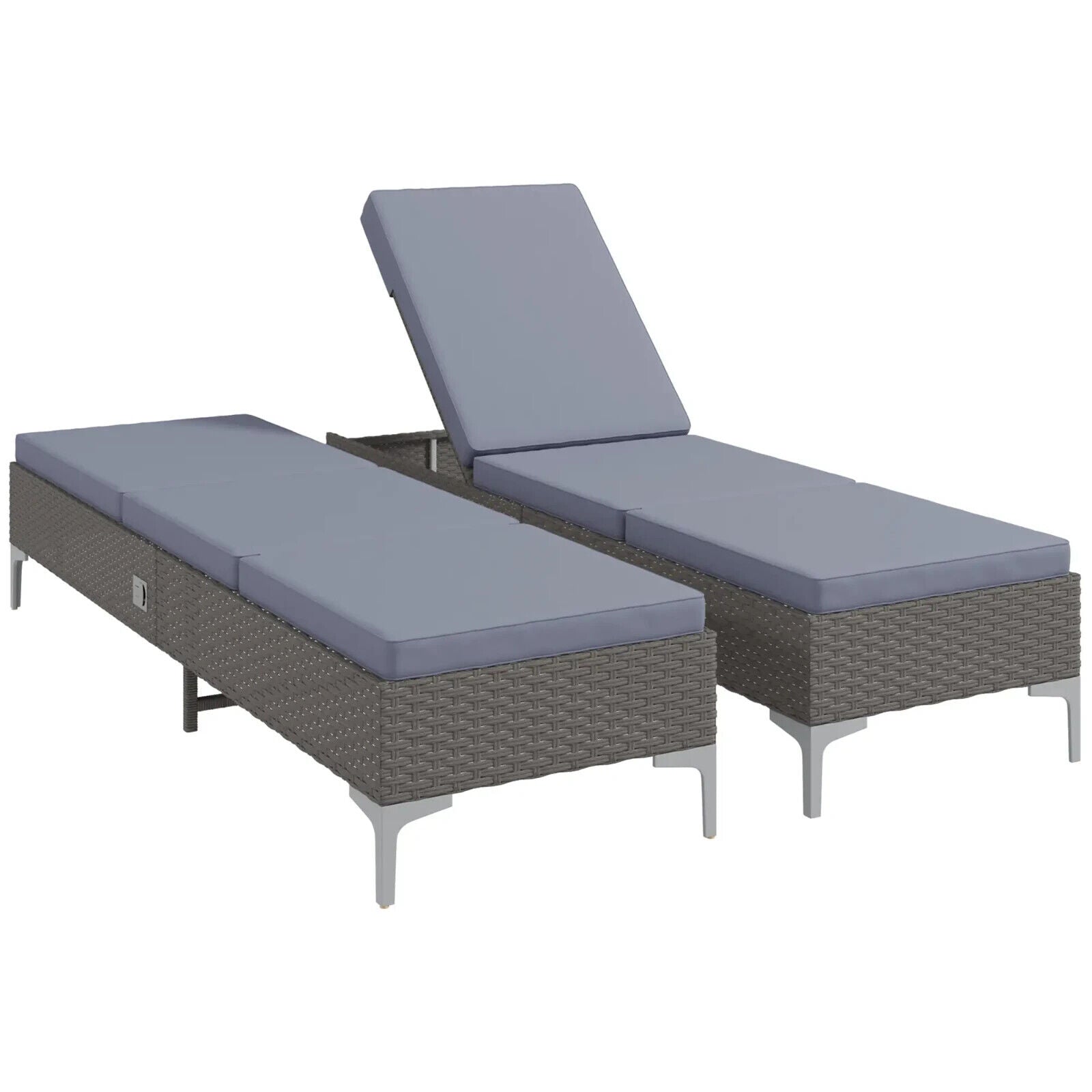 Outdoor Rattan Sun Lounger Set of 2 Adjustable Multi Position Recliner Sunbed - Home and Garden Furniture Shop - #rustic - furniture#