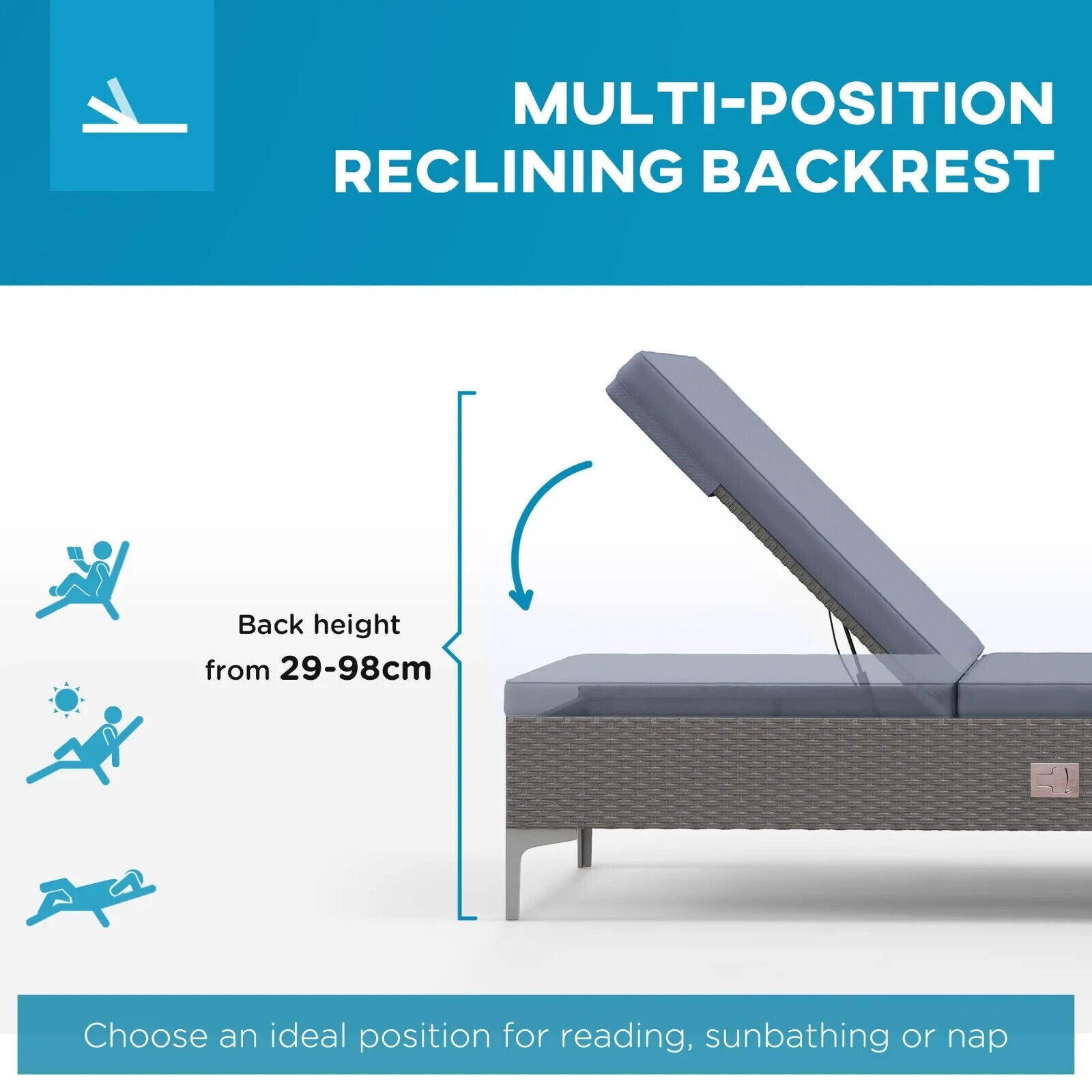Outdoor Rattan Sun Lounger Set of 2 Adjustable Multi Position Recliner Sunbed - Home and Garden Furniture Shop - #rustic - furniture#