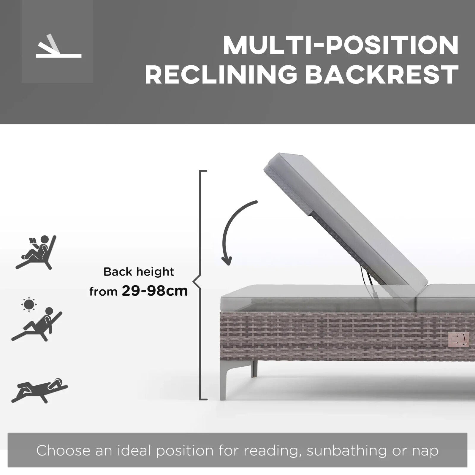 Outdoor Rattan Sun Lounger Set of 2 Adjustable Recliner Multi Position Sunbed - Home and Garden Furniture Shop - #rustic - furniture#