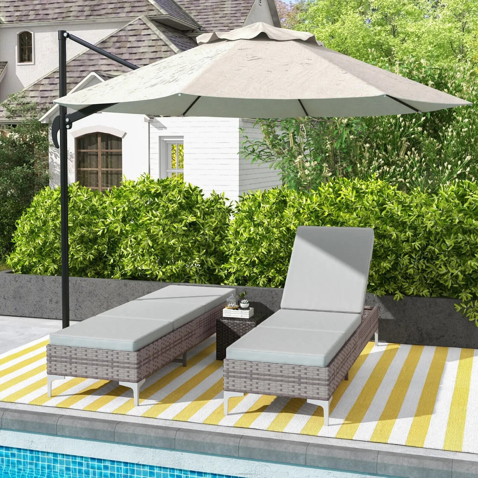Outdoor Rattan Sun Lounger Set of 2 Adjustable Recliner Multi Position Sunbed - Home and Garden Furniture Shop - #rustic - furniture#