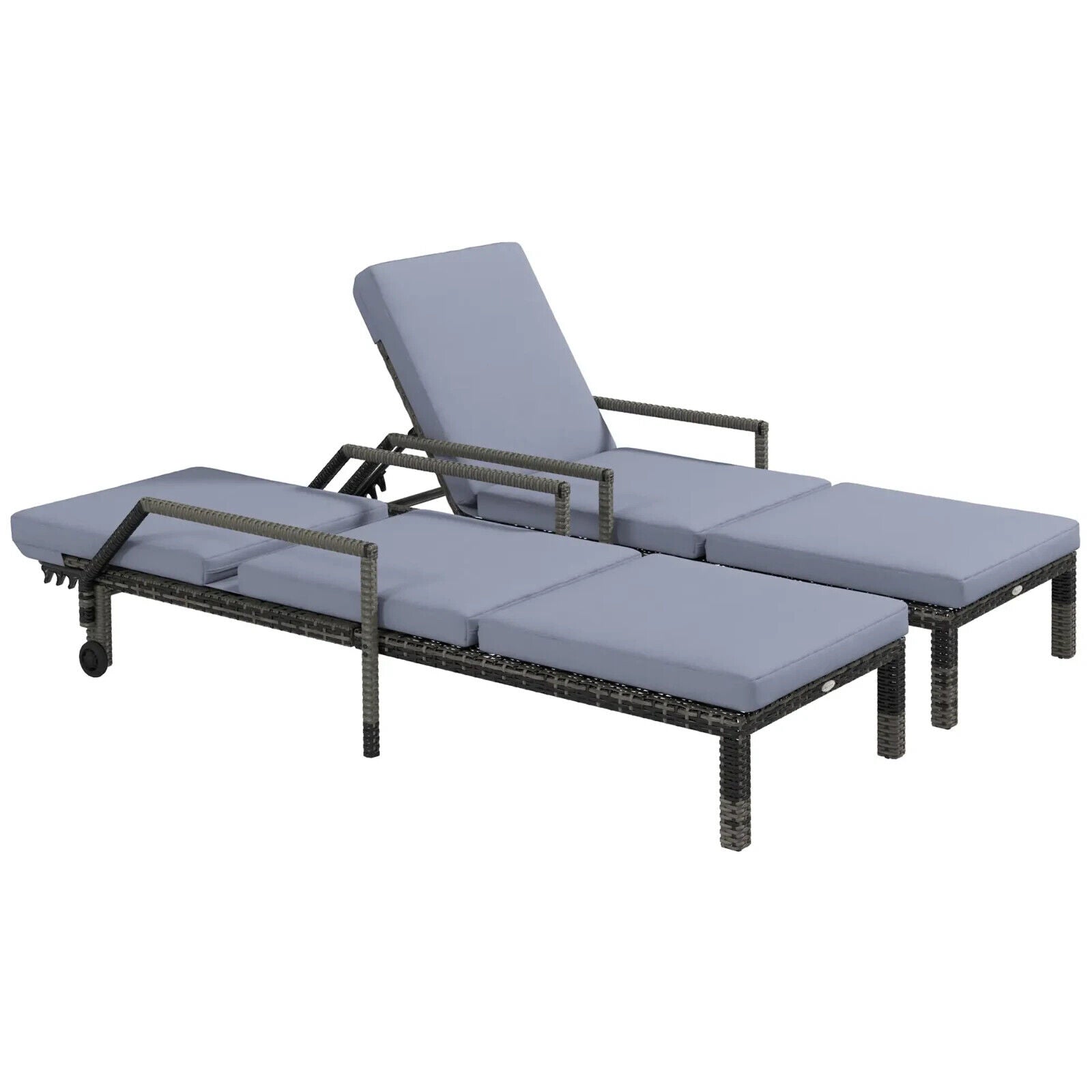 Outdoor Rattan Sun Lounger Set of 2 Adjustable Wicker Chaise Recliner Chairs - Home and Garden Furniture Shop - #rustic - furniture#