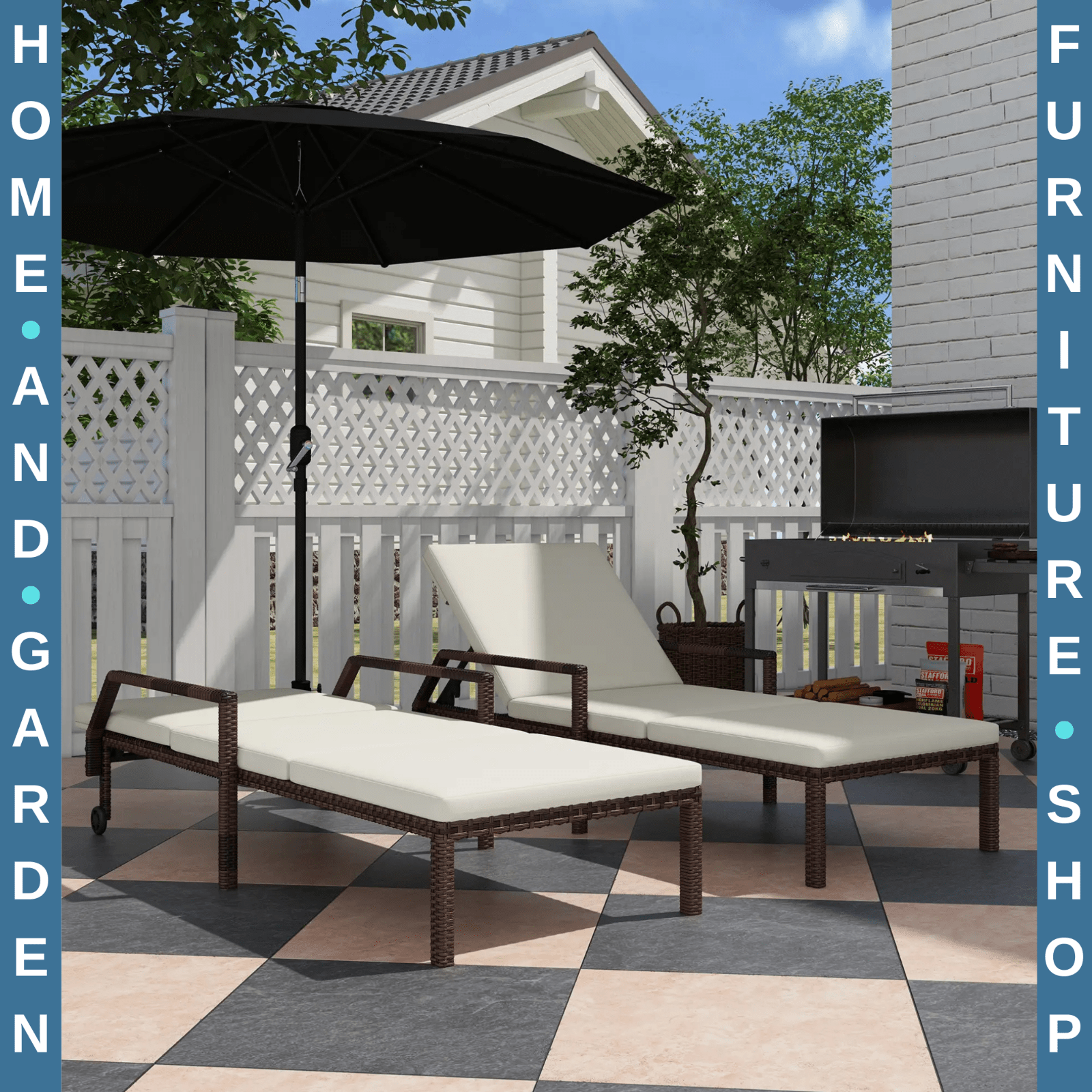 Outdoor Rattan Sun Lounger Set of 2 Adjustable Wicker Recliner Garden Chaise - Home and Garden Furniture Shop - #rustic - furniture#