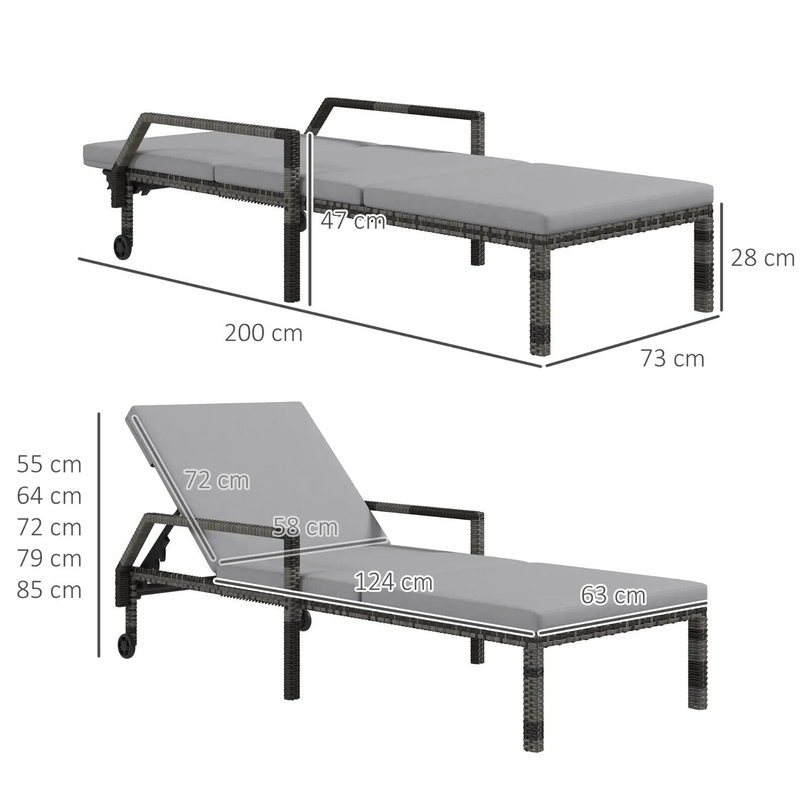 Outdoor Rattan Sun Lounger Set of 2 Adjustable Wicker Reclining Garden Chairs - Home and Garden Furniture Shop - #rustic - furniture#