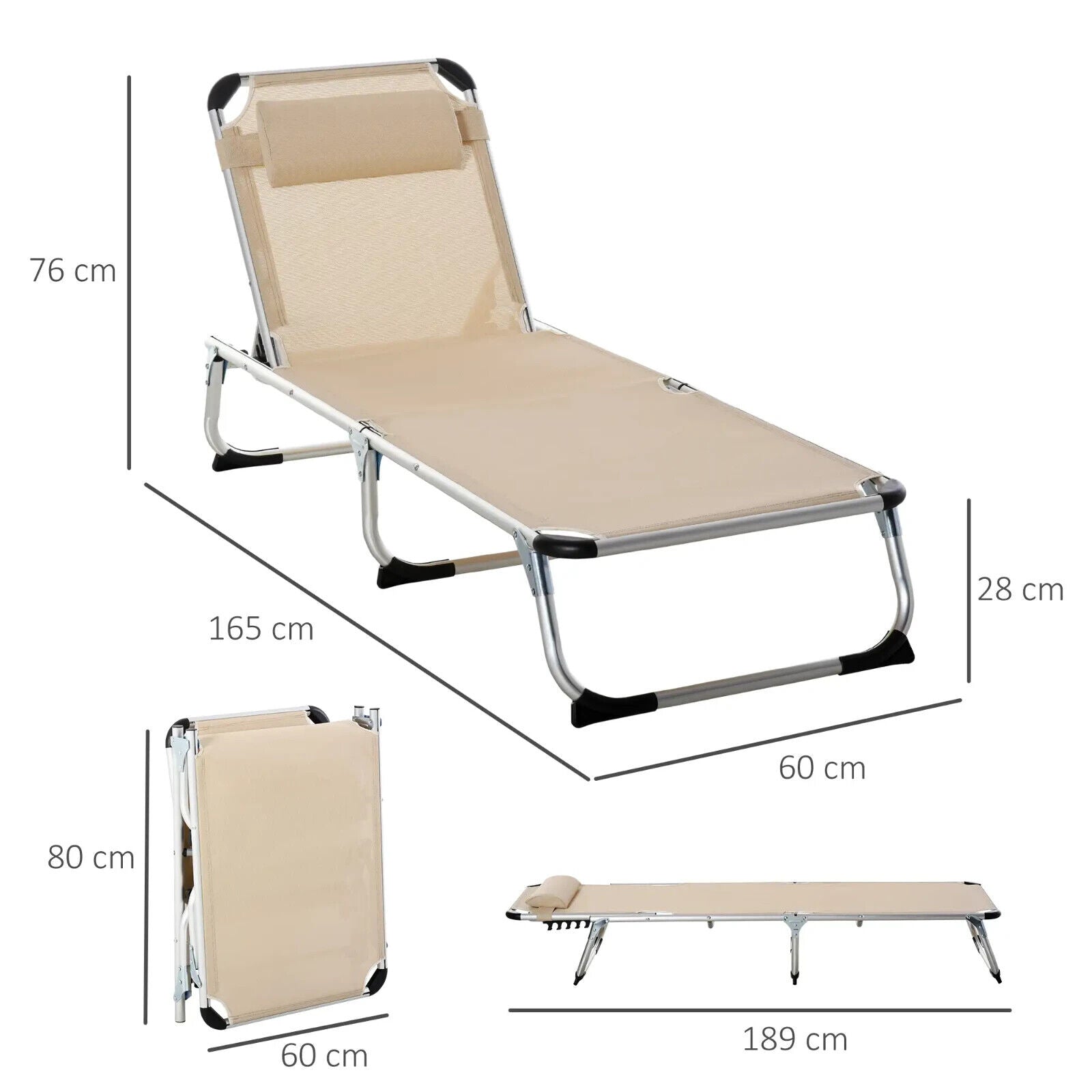 Outdoor Reclining Sun Lounger Chair With Pillow Aluminium Frame Garden Beige - Home and Garden Furniture Shop - #rustic - furniture#