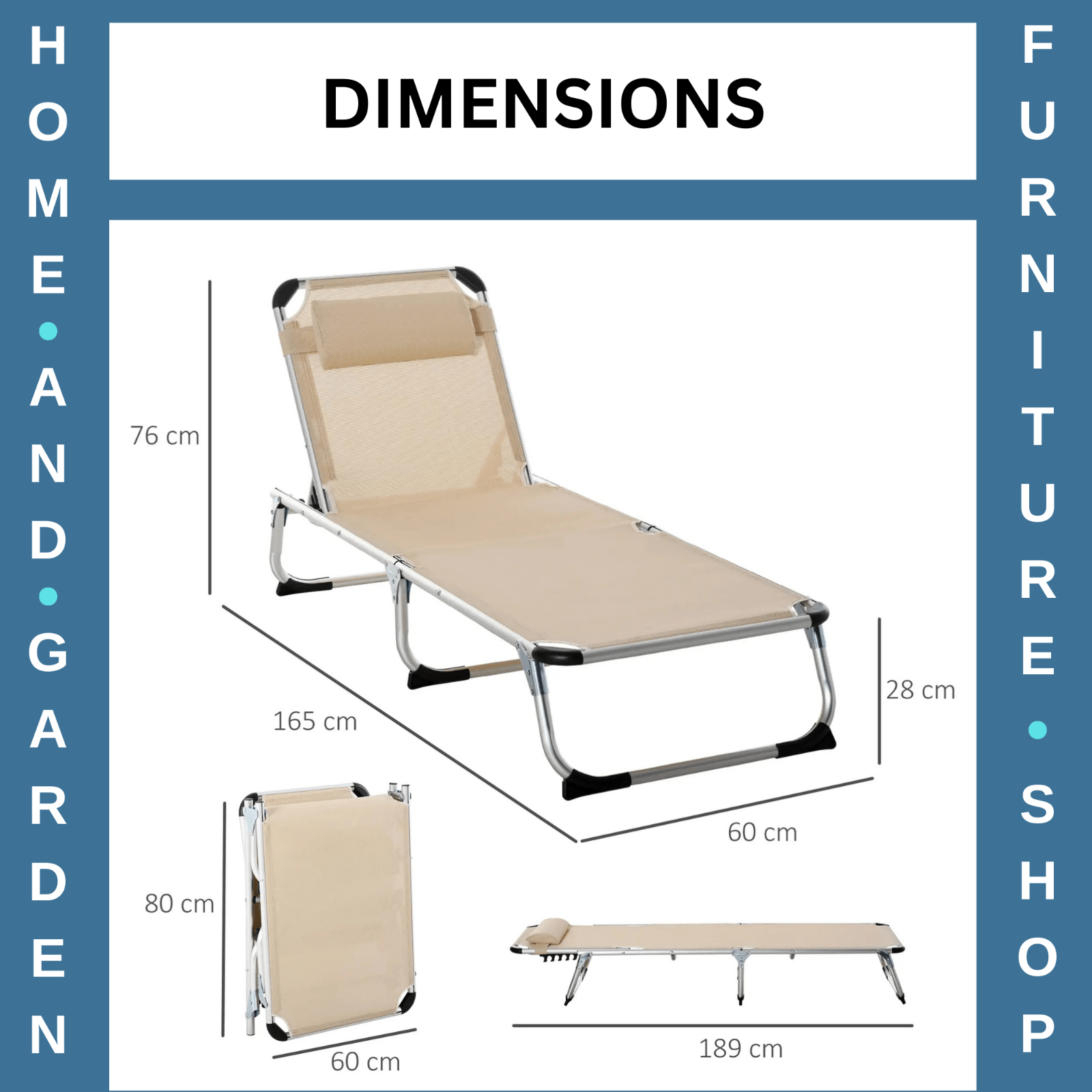 Outdoor Reclining Sun Lounger Chair With Pillow Aluminium Frame Garden Beige - Home and Garden Furniture Shop - #rustic - furniture#