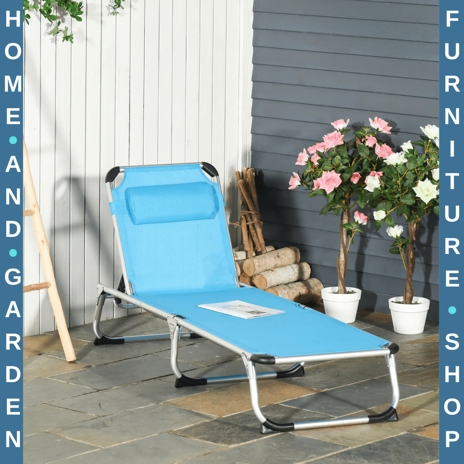 Outdoor Reclining Sun Lounger Chair With Pillow Aluminium Frame Garden Blue - Home and Garden Furniture Shop - #rustic - furniture#