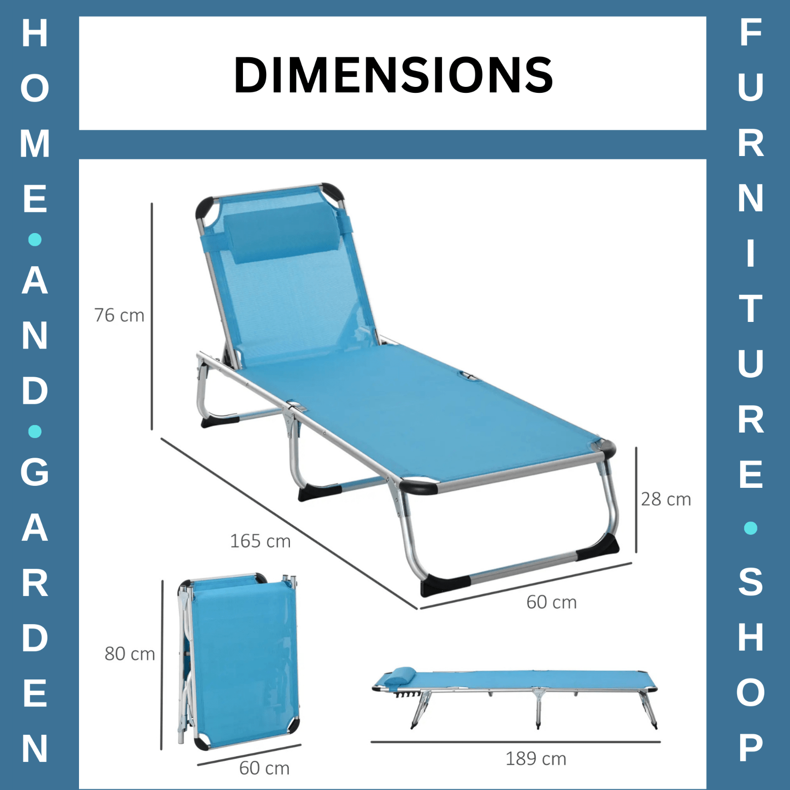 Outdoor Reclining Sun Lounger Chair With Pillow Aluminium Frame Garden Blue - Home and Garden Furniture Shop - #rustic - furniture#