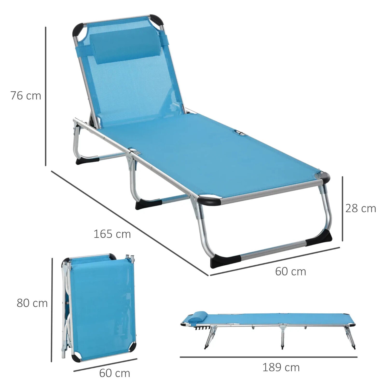 Outdoor Reclining Sun Lounger Chair With Pillow Aluminium Frame Garden Blue - Home and Garden Furniture Shop - #rustic - furniture#