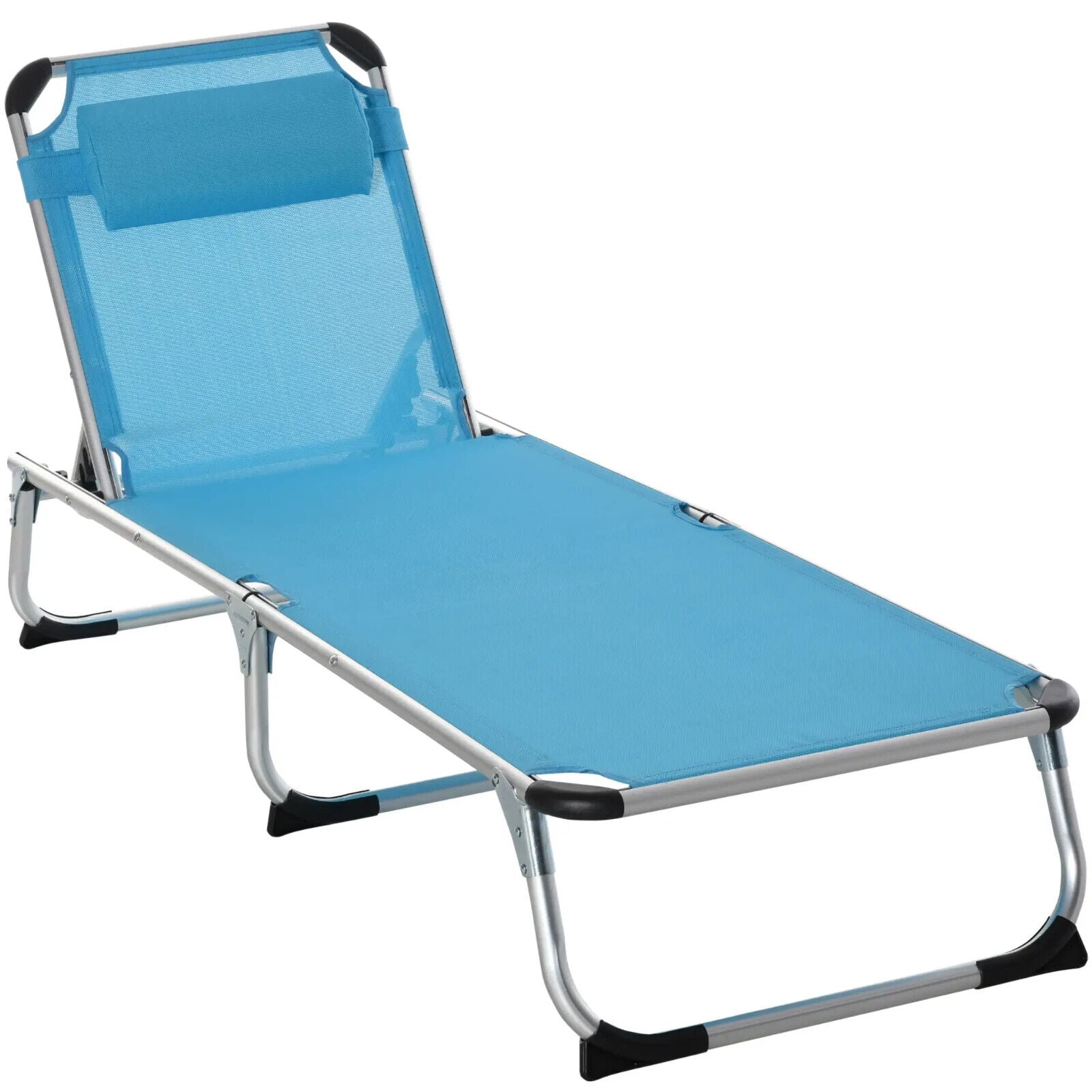 Outdoor Reclining Sun Lounger Chair With Pillow Aluminium Frame Garden Blue - Home and Garden Furniture Shop - #rustic - furniture#