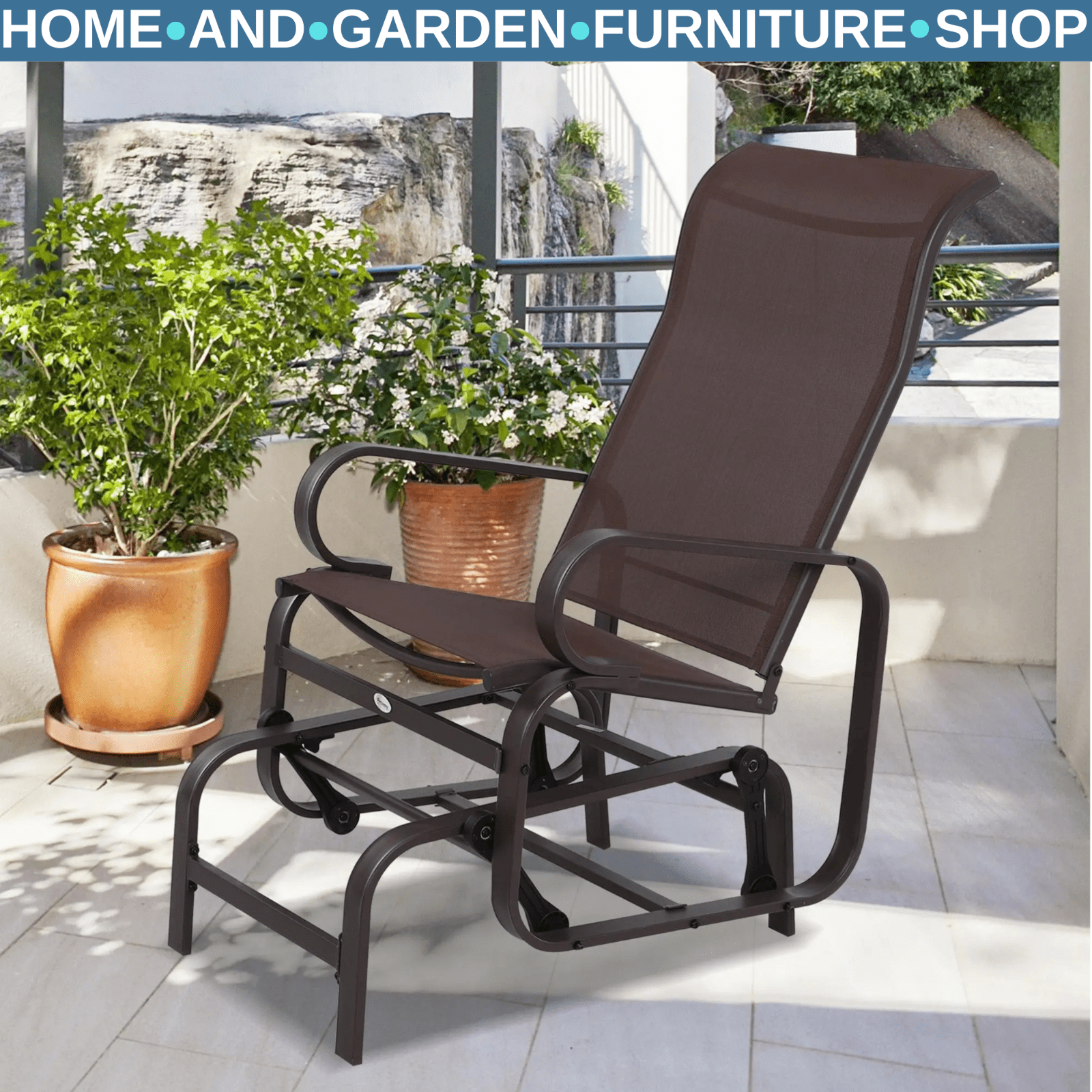 Outdoor Rocking Glider Chair Steel Frame Garden Lounger Seat Brown Armchair - Home and Garden Furniture Shop - rustic - furniture