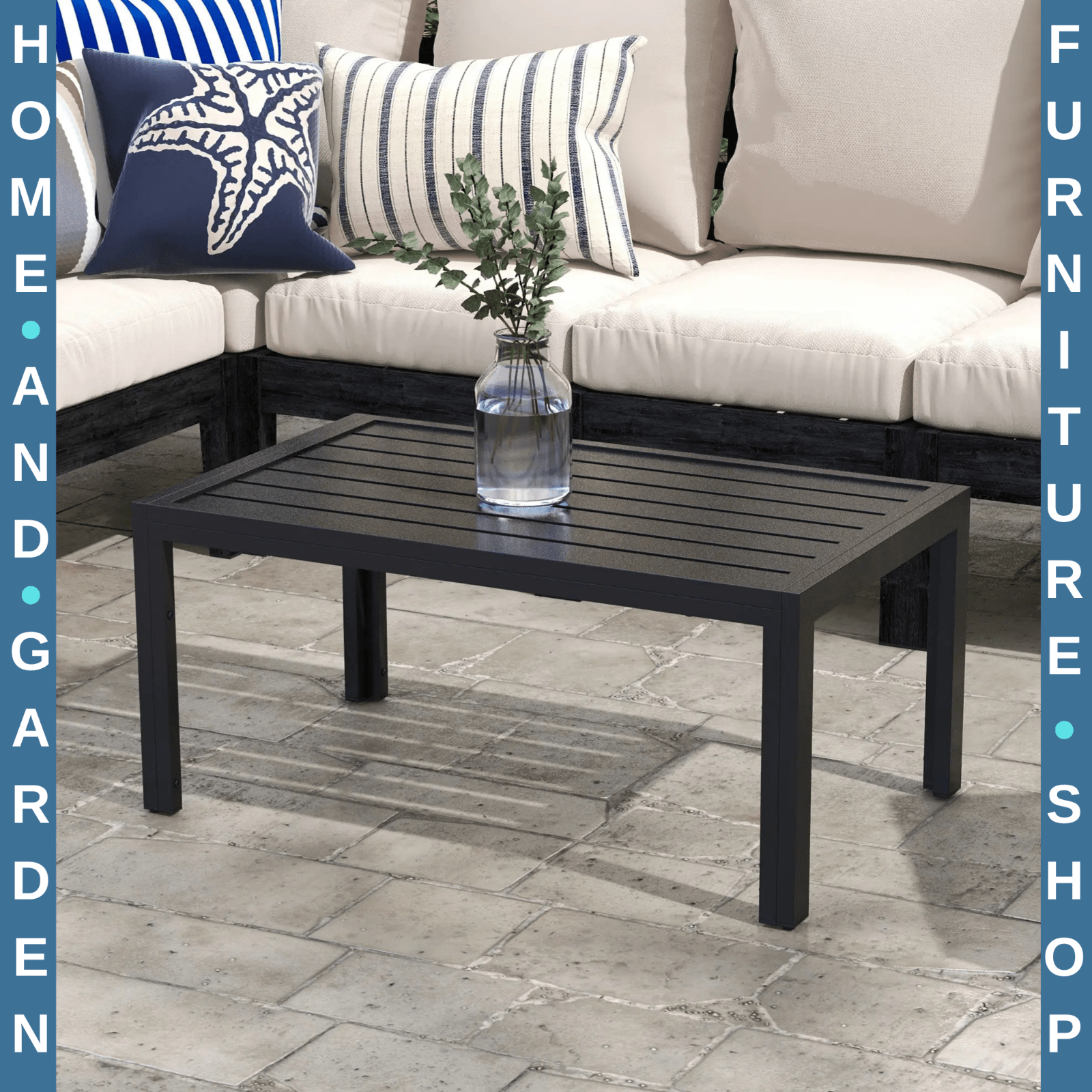 Outdoor Side Table Rectangular Patio Coffee Table with Steel Frame & Slat Table - Home and Garden Furniture Shop - rustic - furniture