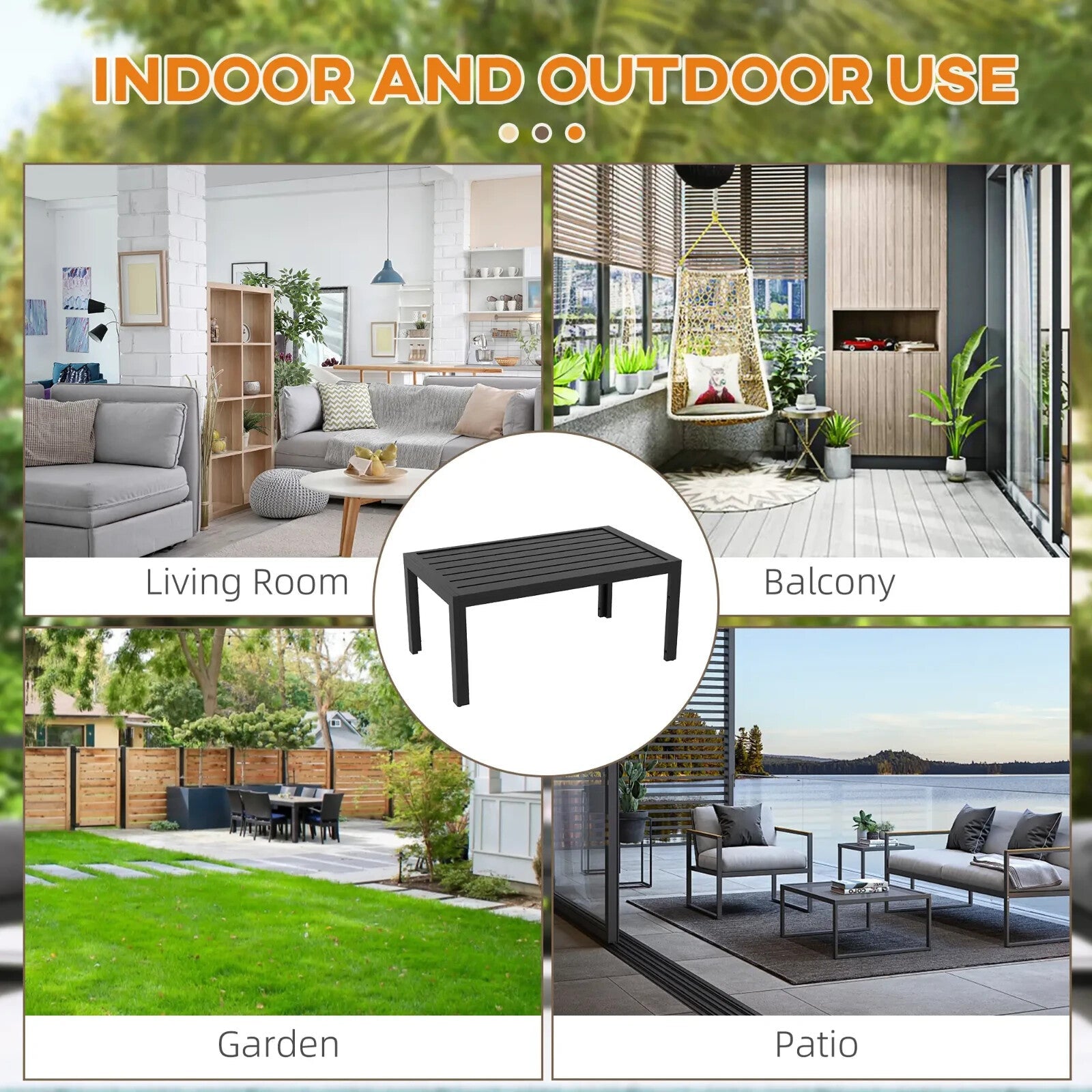 Outdoor Side Table Rectangular Patio Coffee Table with Steel Frame & Slat Table - Home and Garden Furniture Shop - rustic - furniture