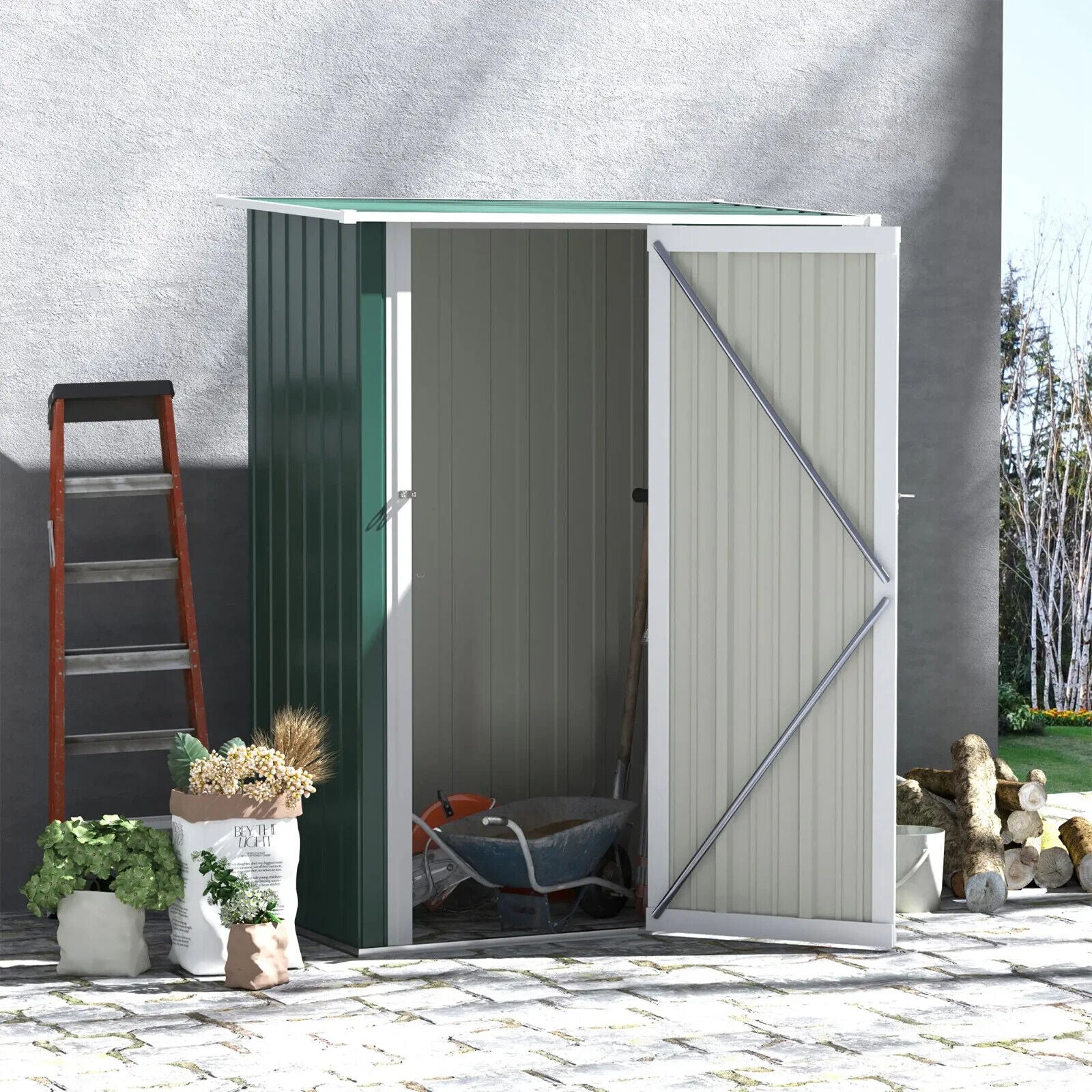 Outdoor Steel Storage Shed Garden Tool Shed with Lockable Door for Backyard Use - Home and Garden Furniture Shop - #rustic - furniture#