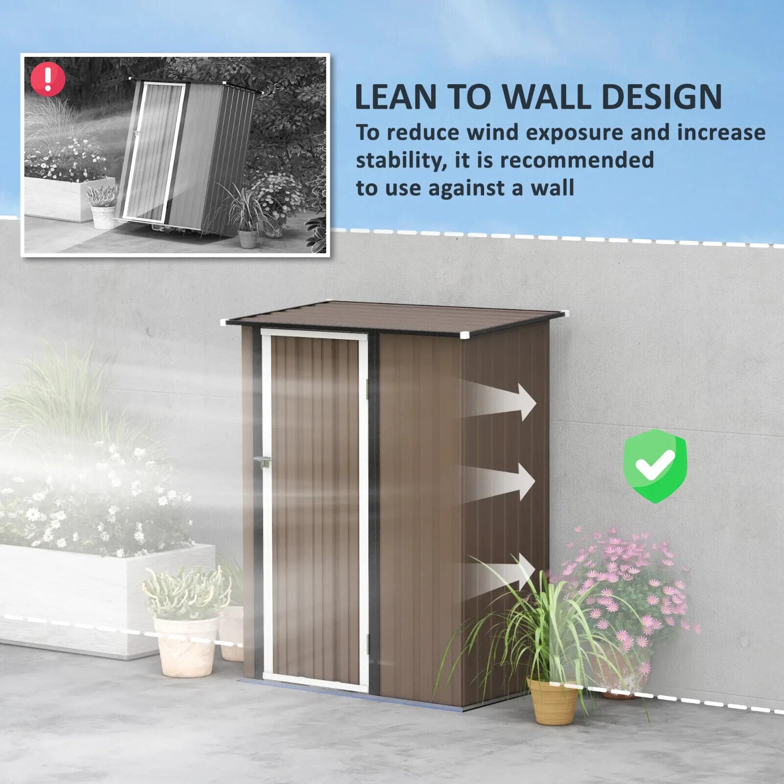 Outdoor Storage Shed Steel Garden Shed w/ Lockable Door Brown Patio Tool Shed - Home and Garden Furniture Shop - #rustic - furniture#