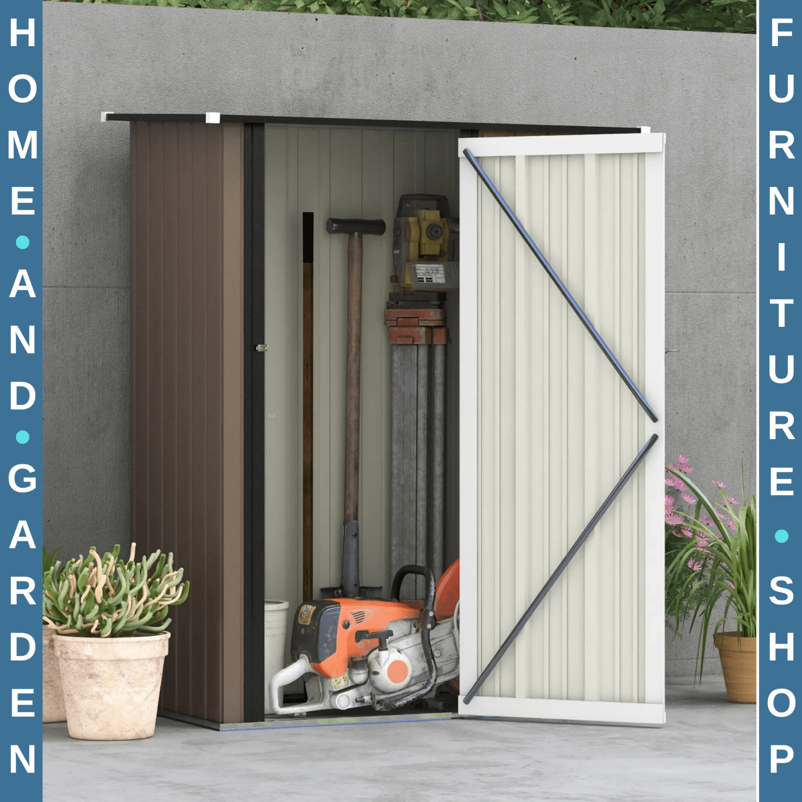 Outdoor Storage Shed Steel Garden Shed w/ Lockable Door Brown Patio Tool Shed - Home and Garden Furniture Shop - rustic - furniture