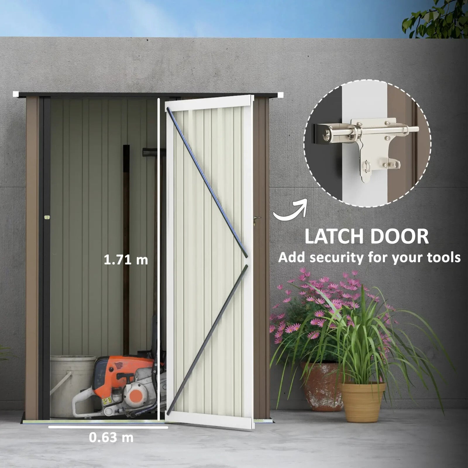 Outdoor Storage Shed Steel Garden Shed w/ Lockable Door Brown Patio Tool Shed - Home and Garden Furniture Shop - rustic - furniture