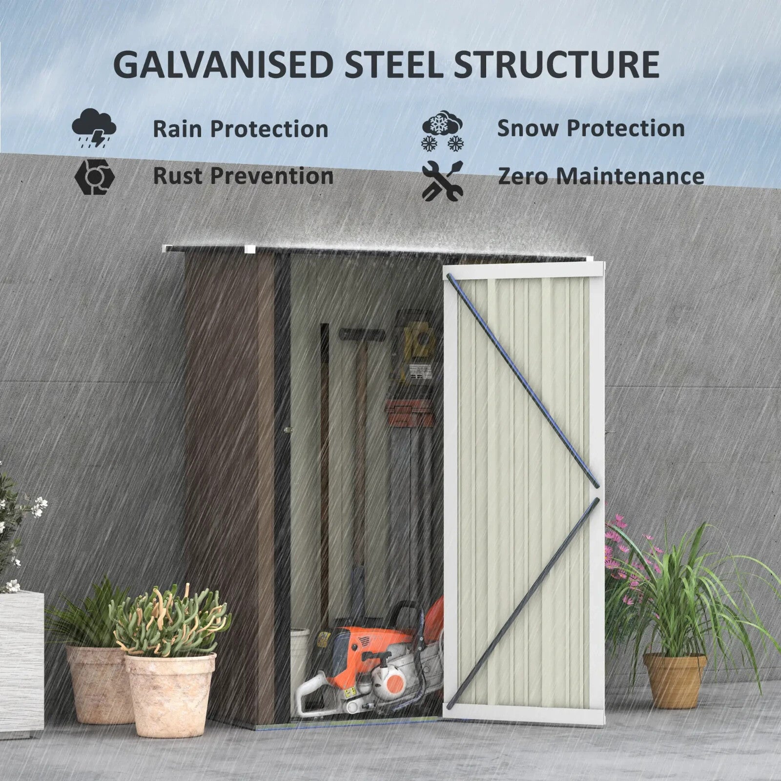 Outdoor Storage Shed Steel Garden Shed w/ Lockable Door Brown Patio Tool Shed - Home and Garden Furniture Shop - rustic - furniture