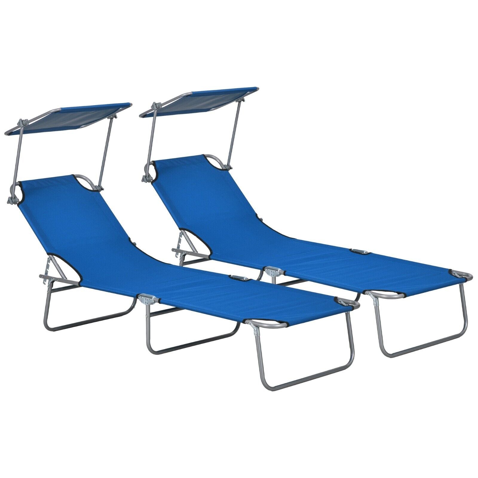 Outdoor Sun Lounger Recliner Chairs Set of 2 Foldable Day Bed Sun Canopy Patio - Home and Garden Furniture Shop - #rustic - furniture#