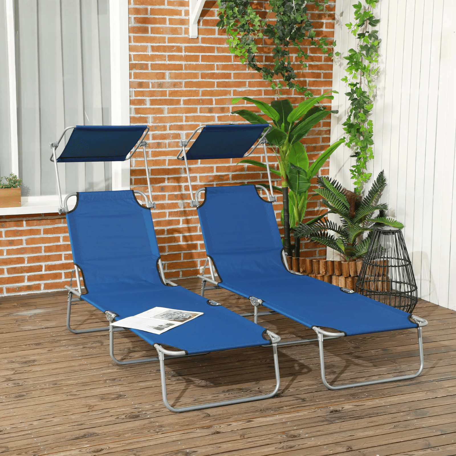 Outdoor Sun Lounger Recliner Chairs Set of 2 Foldable Day Bed Sun Canopy Patio - Home and Garden Furniture Shop - #rustic - furniture#