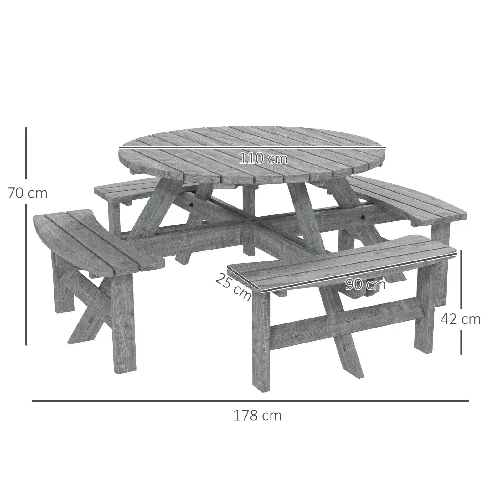 Outdoor Wooden Picnic Table with Bench 8 Seater Parasol Hole Grey Patio Round - Home and Garden Furniture Shop - rustic - furniture